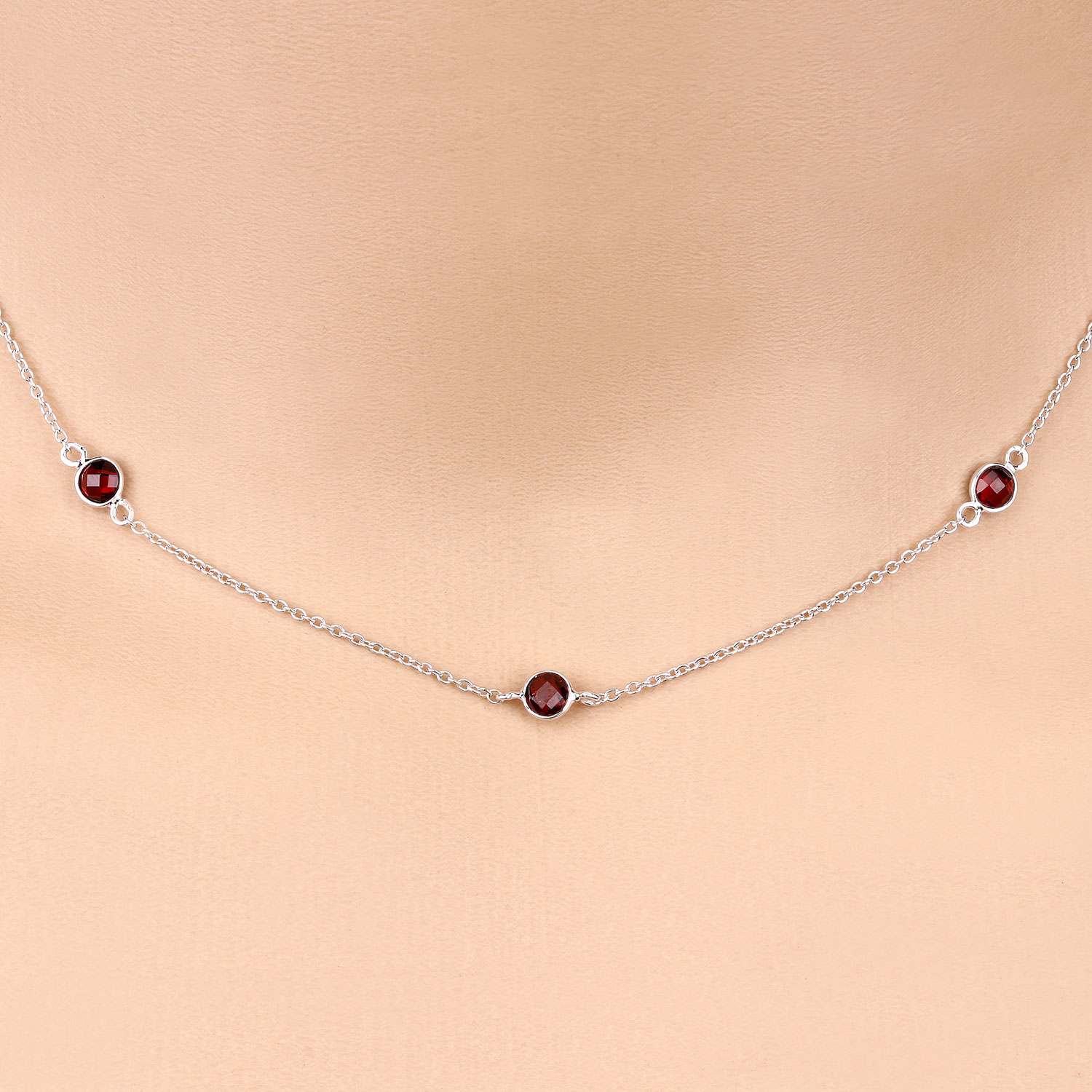 2.10 Carat Genuine Garnet .925 Sterling Silver Necklace
