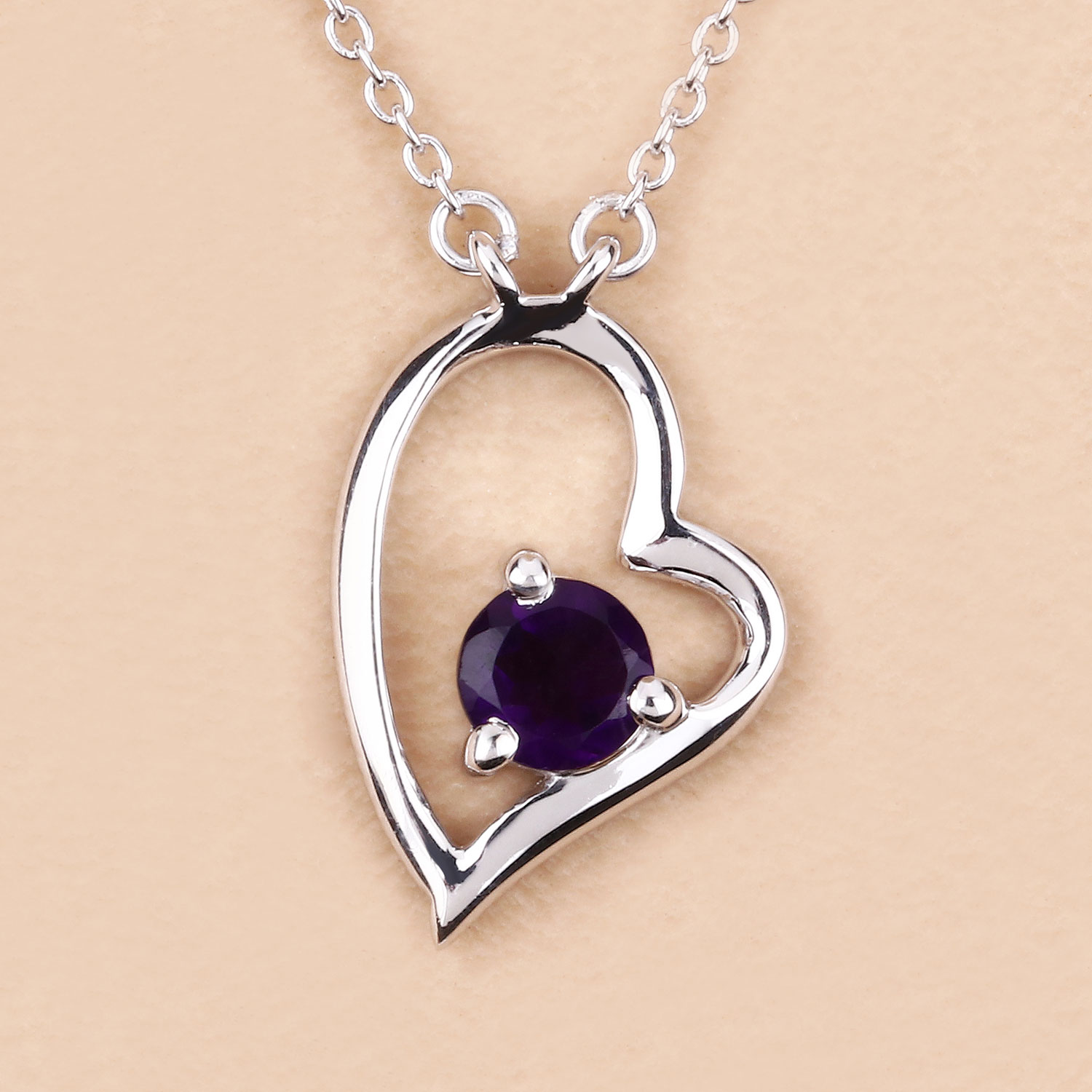 0.43 Carat Genuine Amethyst .925 Sterling Silver Necklace