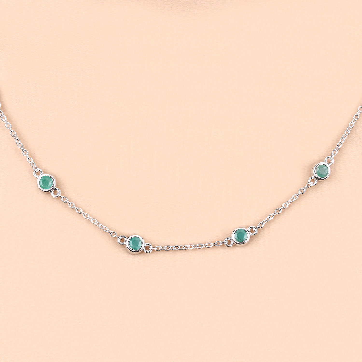 1.80 Carat Genuine Emerald .925 Sterling Silver Necklace