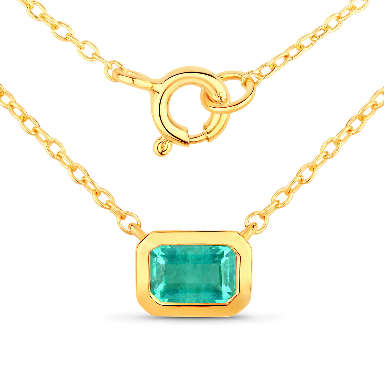 0.66 Carat Created Emerald .925 Sterling Silver Necklace
