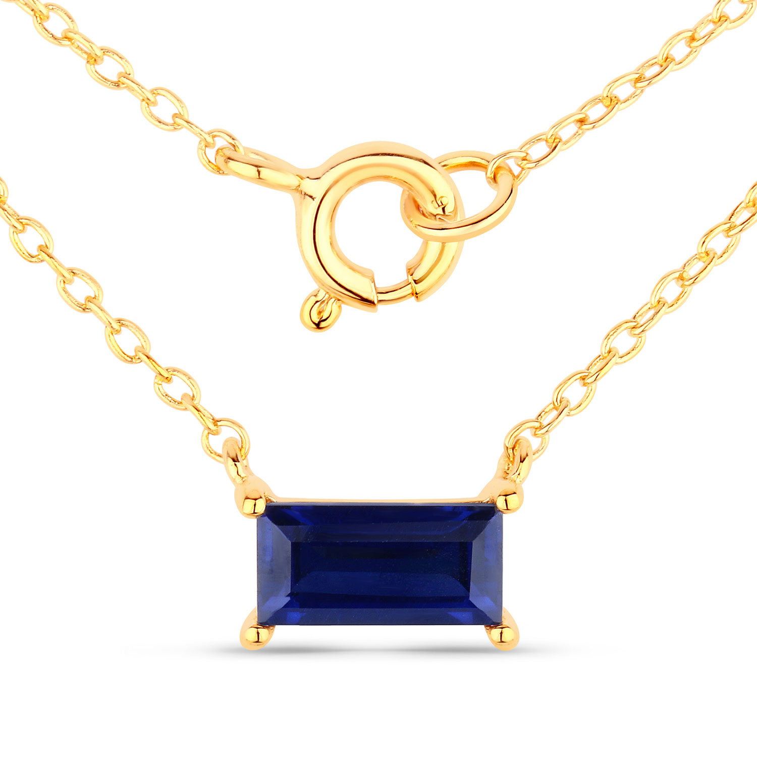 1.18 Carat Created Blue Sapphire .925 Sterling Silver Necklace