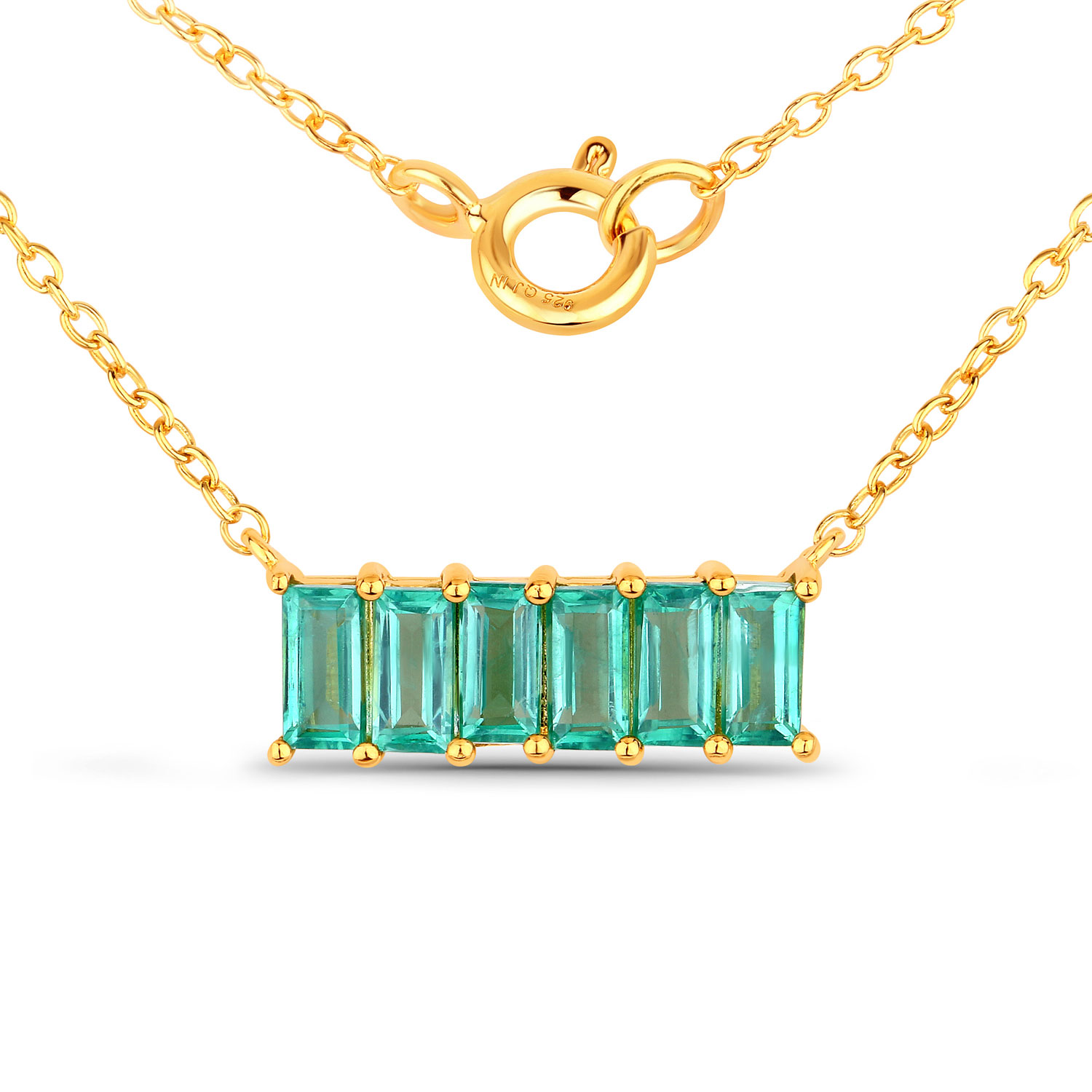 1.56 Carat Created Emerald .925 Sterling Silver Necklace