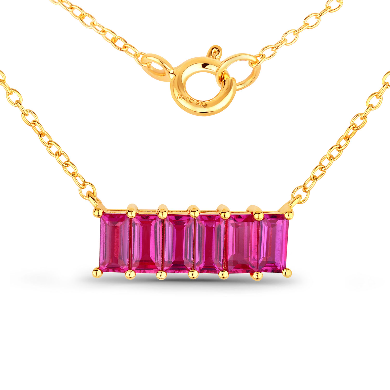1.92 Carat Created Pink Sapphire .925 Sterling Silver Necklace