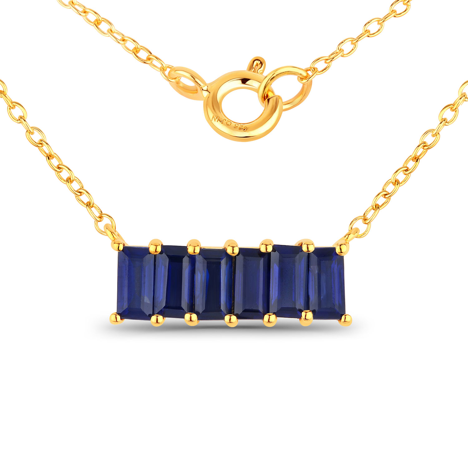 1.92 Carat Created Blue Sapphire .925 Sterling Silver Necklace
