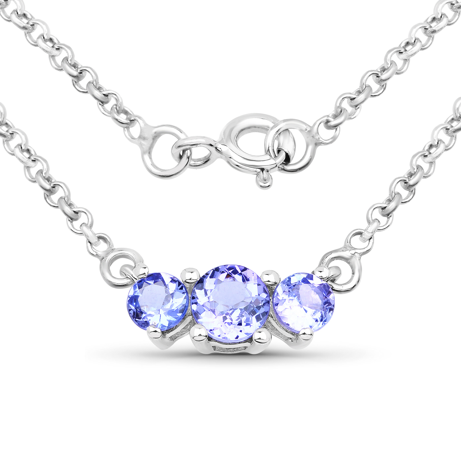 0.93 Carat Genuine Tanzanite .925 Sterling Silver Necklace