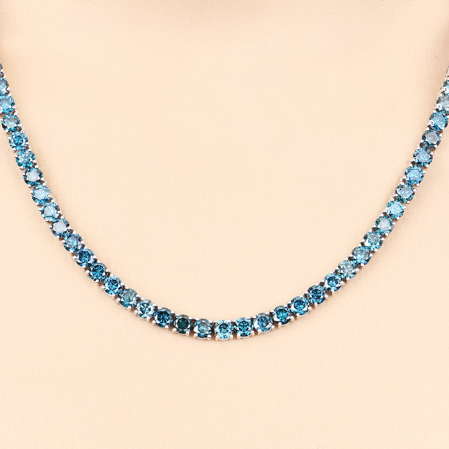 33.24 Carat Genuine Blue Diamond 14K White Gold Necklace