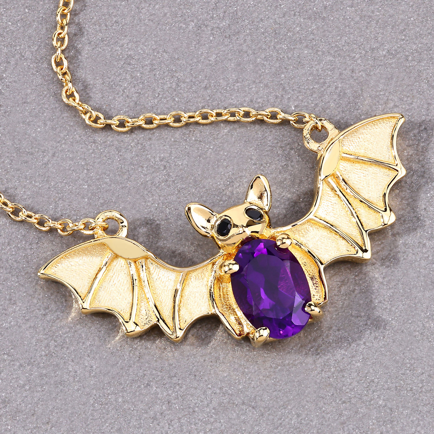 0.83 Carat Genuine Amethyst and Black Spinel .925 Sterling Silver Necklace