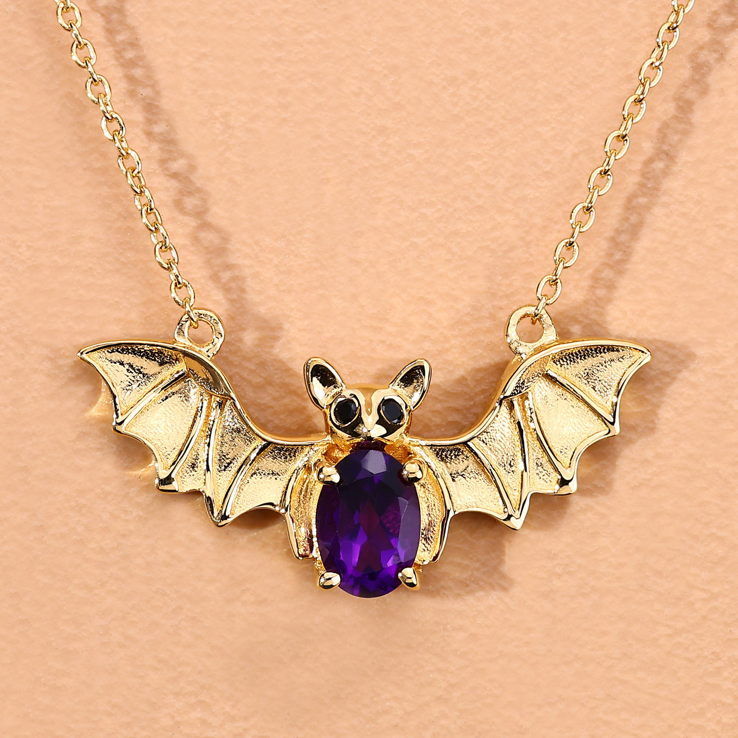 0.83 Carat Genuine Amethyst and Black Spinel .925 Sterling Silver Necklace