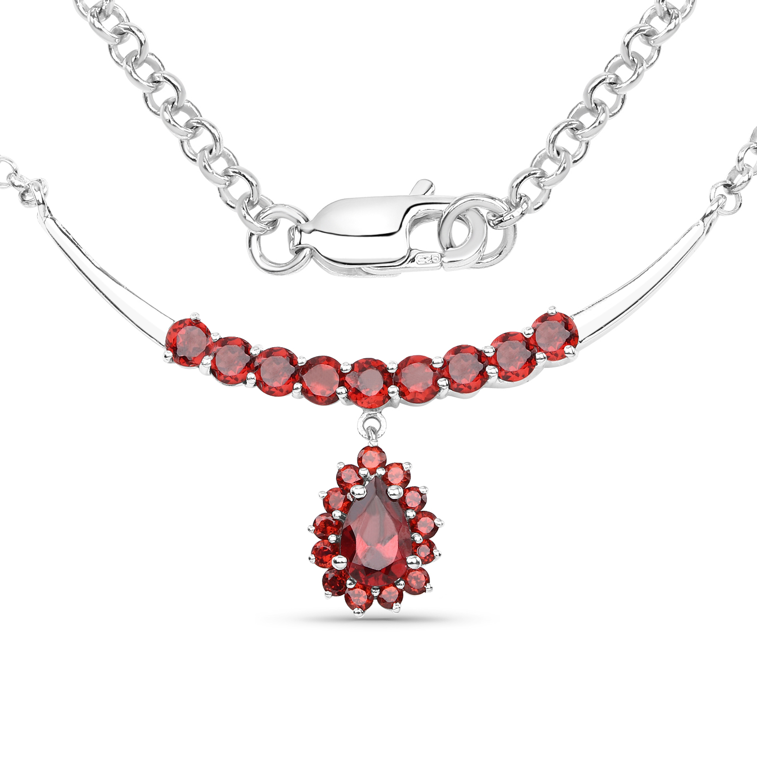 3.50 Carat Genuine Garnet .925 Sterling Silver Necklace
