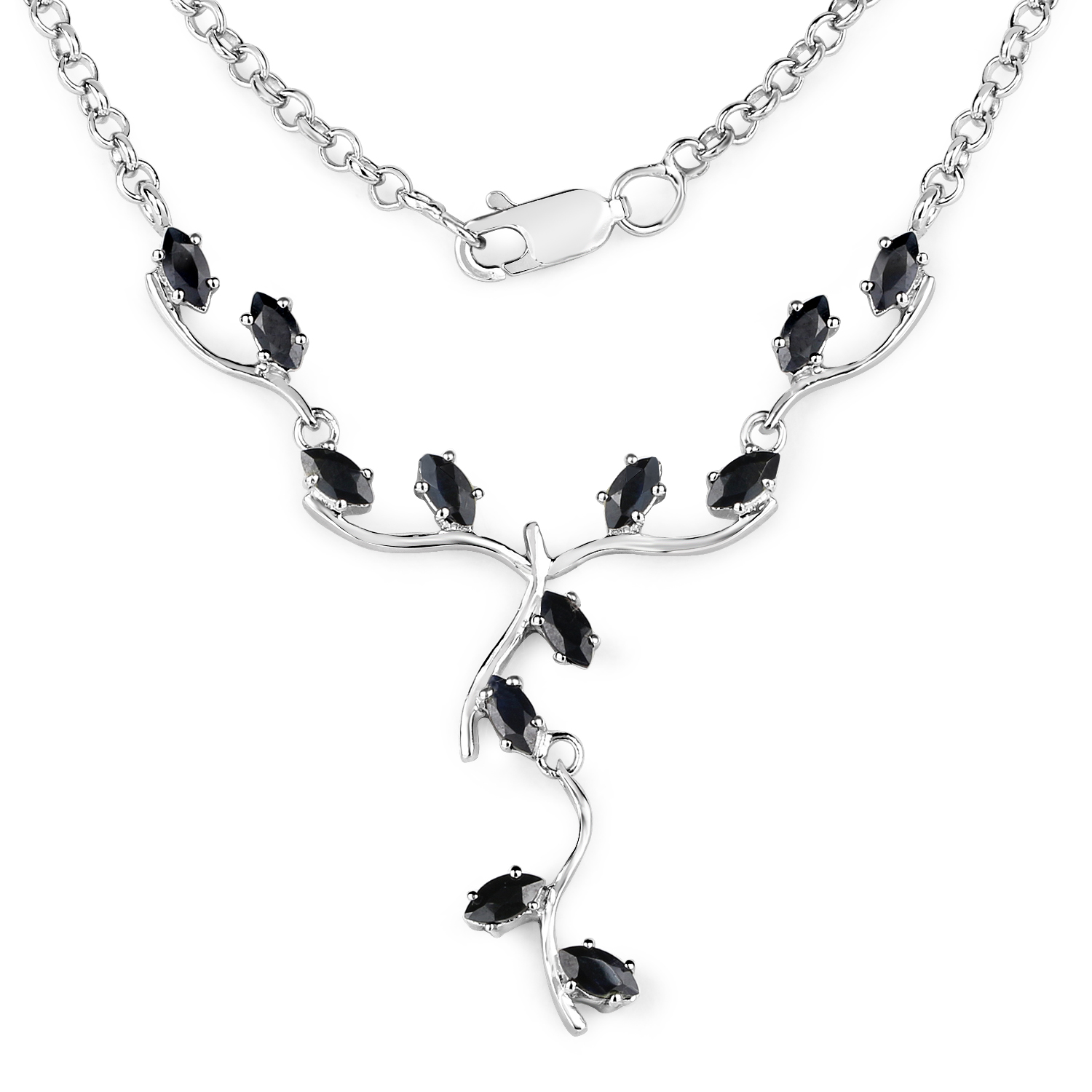 2.40 Carat Genuine Black Sapphire .925 Sterling Silver Necklace