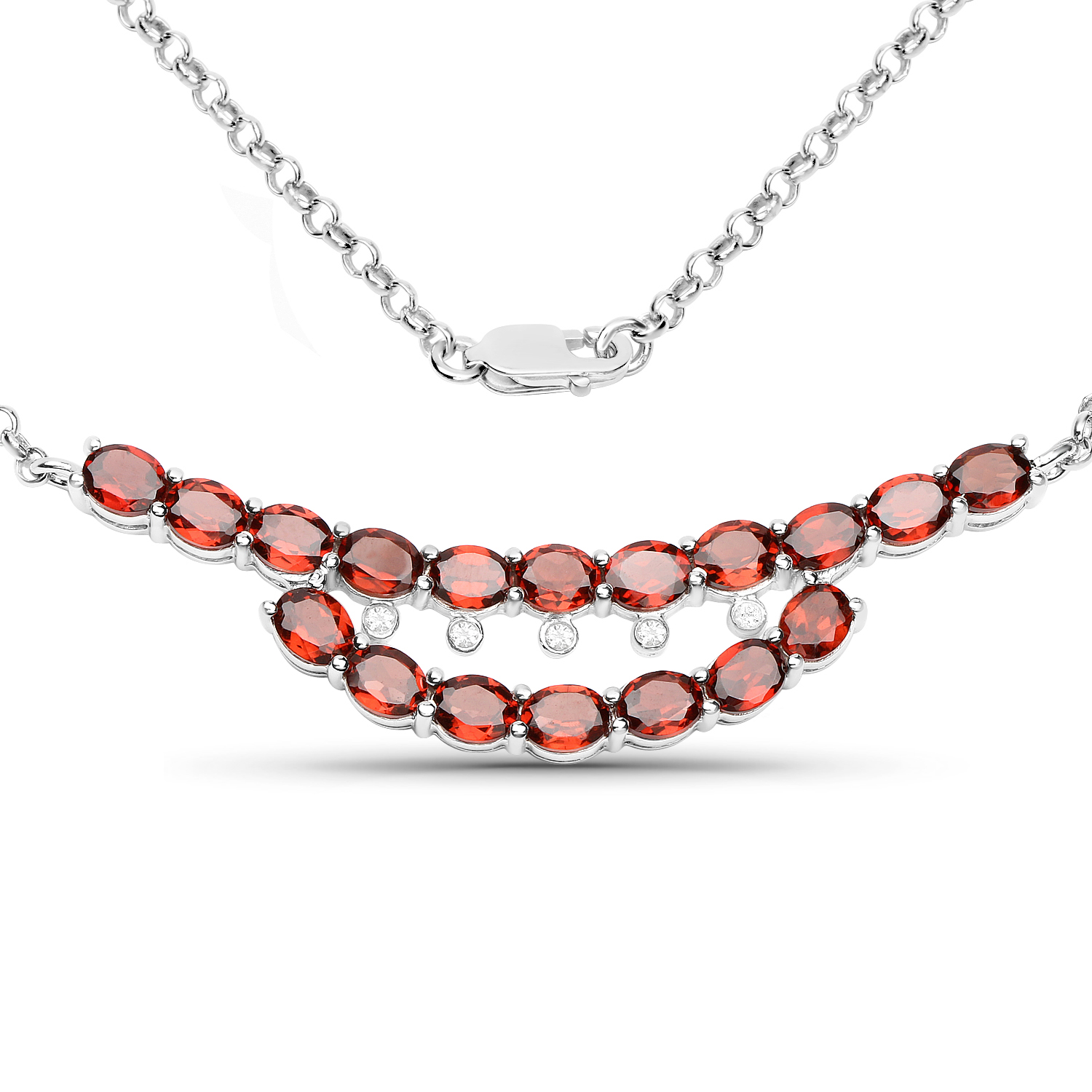 8.13 Carat Genuine Garnet and White Topaz .925 Sterling Silver Necklace