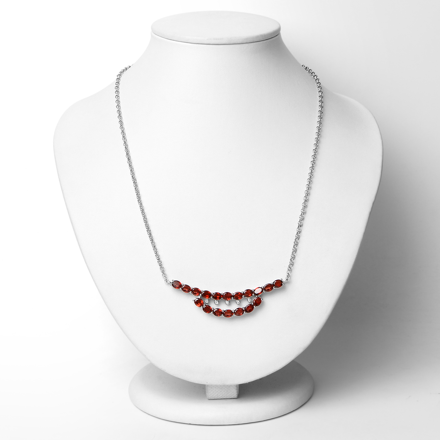8.13 Carat Genuine Garnet and White Topaz .925 Sterling Silver Necklace