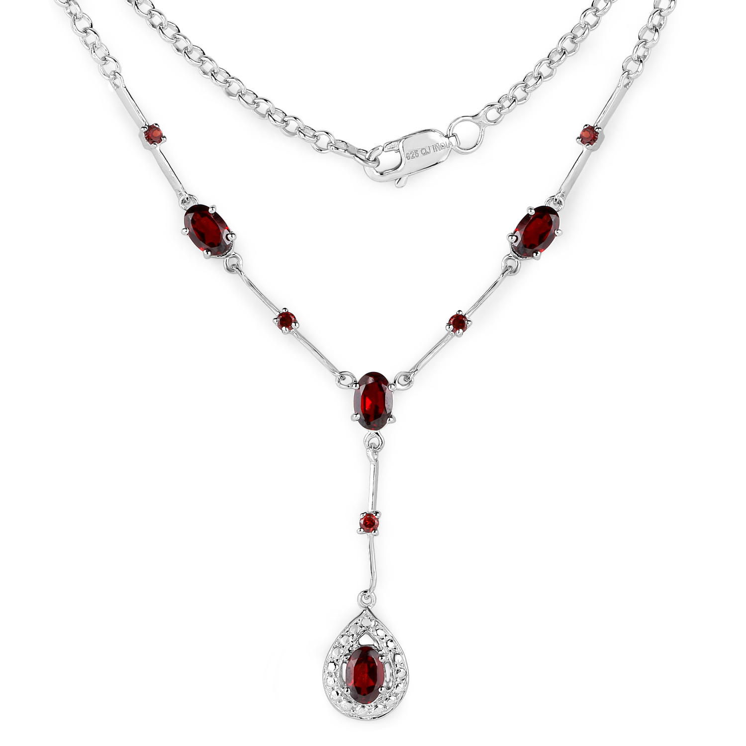 2.26 Carat Genuine Garnet and White Topaz .925 Sterling Silver Necklace