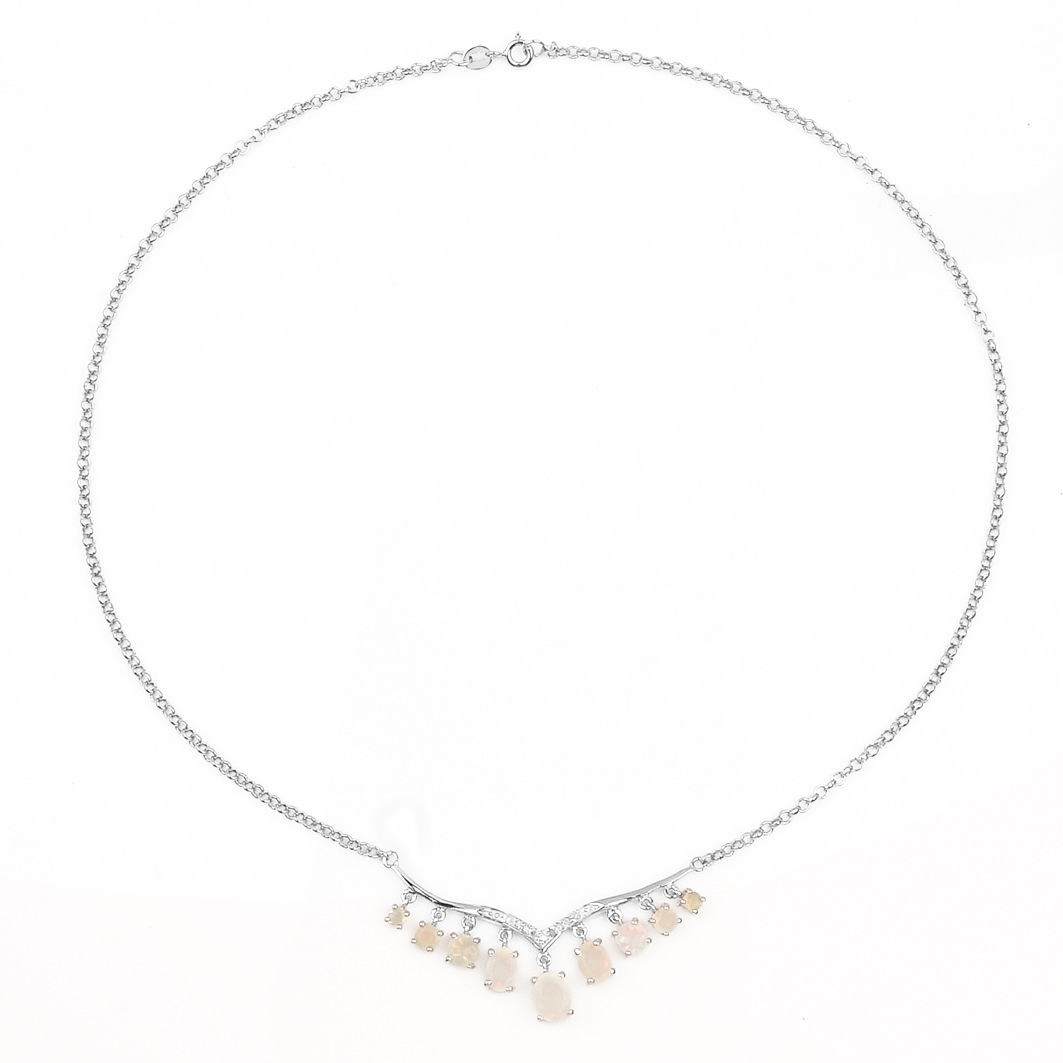 2.35 Carat Genuine Ethiopian Opal and White Diamond .925 Sterling Silver Necklace