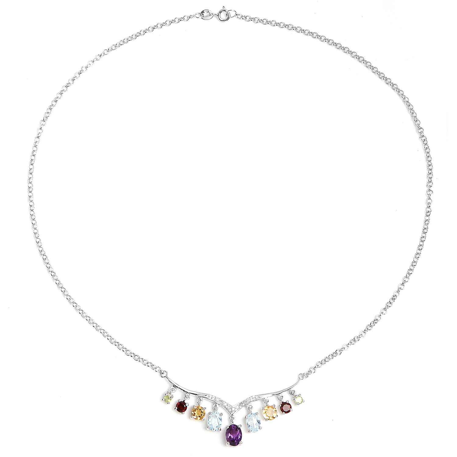4.90 Carat Genuine Multi Stone .925 Sterling Silver Necklace