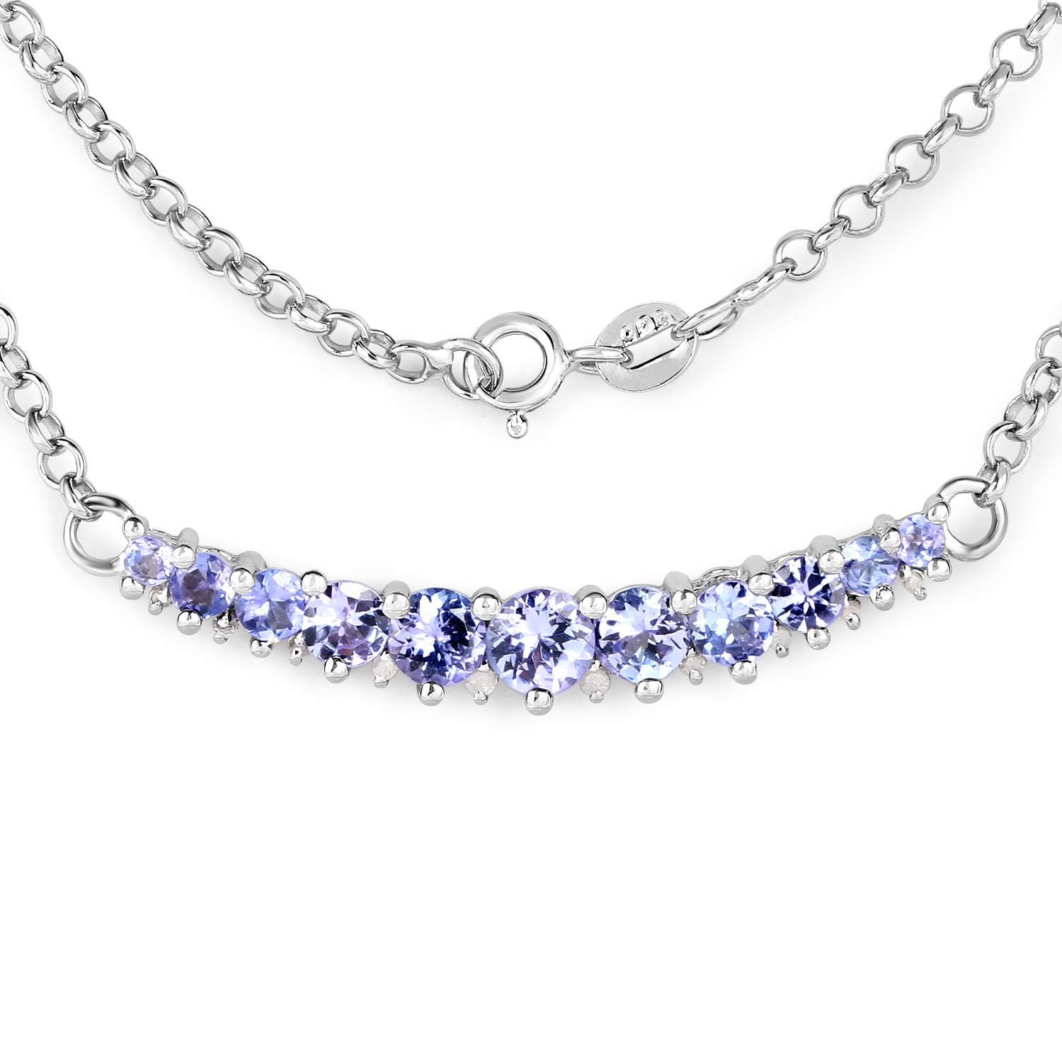 2.49 Carat Genuine Tanzanite and White Diamond .925 Sterling Silver Necklace
