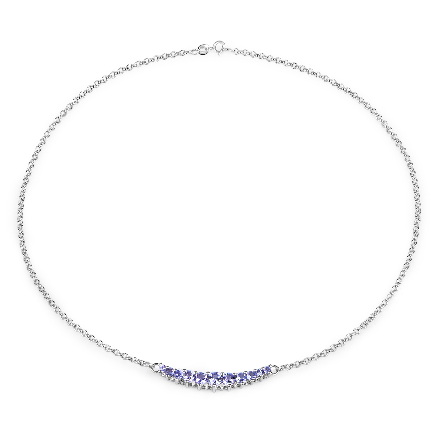 2.49 Carat Genuine Tanzanite and White Diamond .925 Sterling Silver Necklace