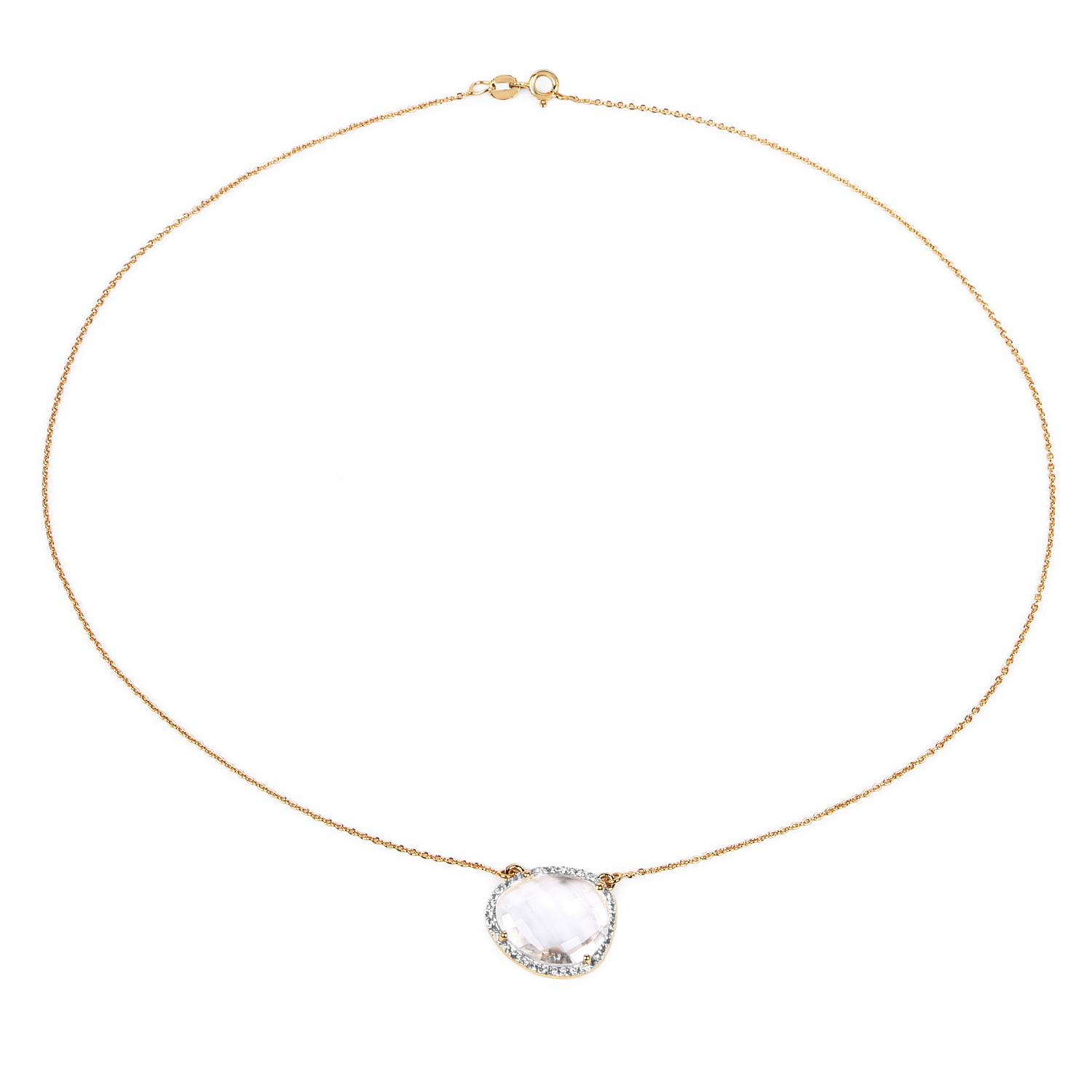 14K Yellow Gold Plated 9.68 Carat Genuine Crystal Quartz and White Topaz .925 Sterling Silver Necklace