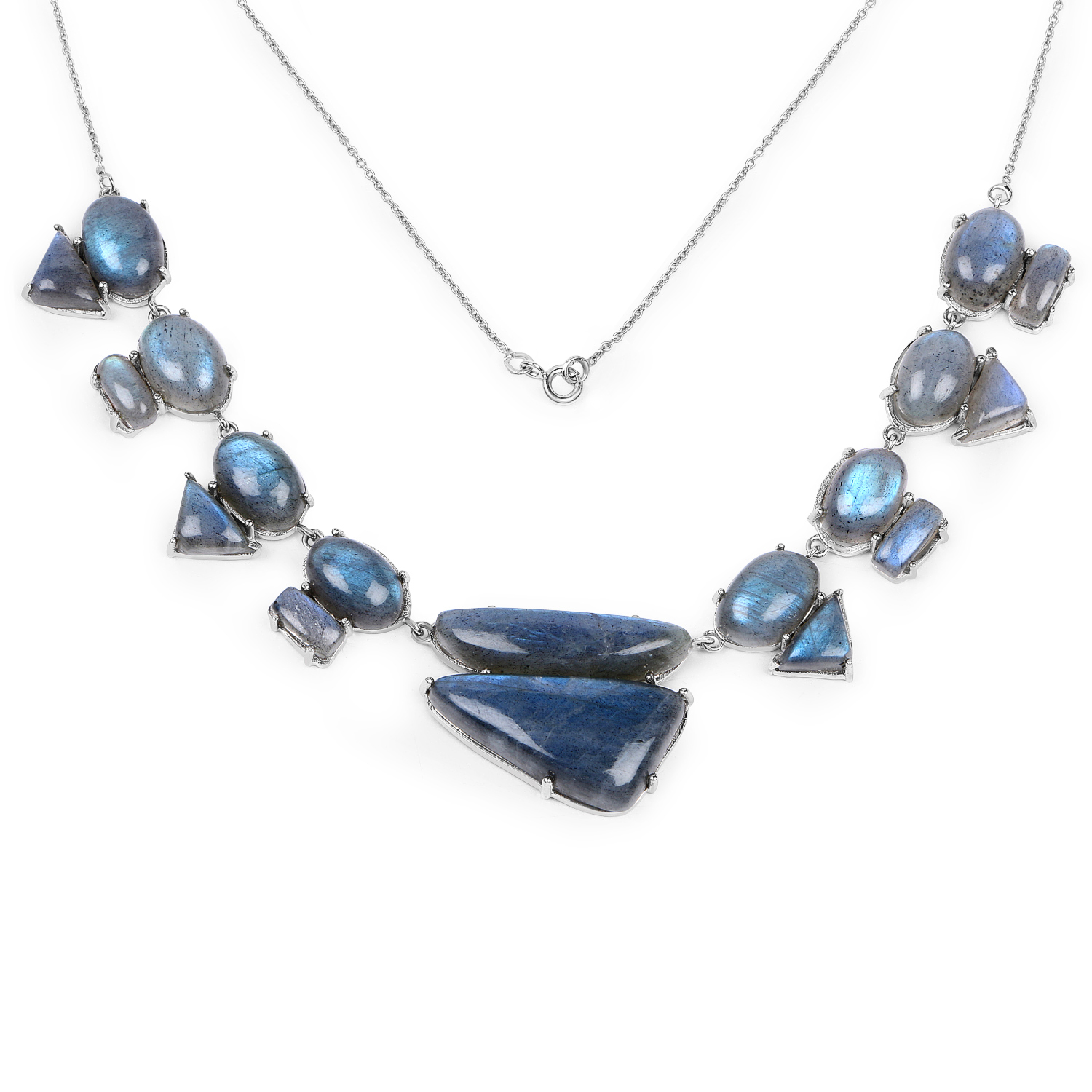 63.45 Carat Genuine Labradorite .925 Sterling Silver Necklace