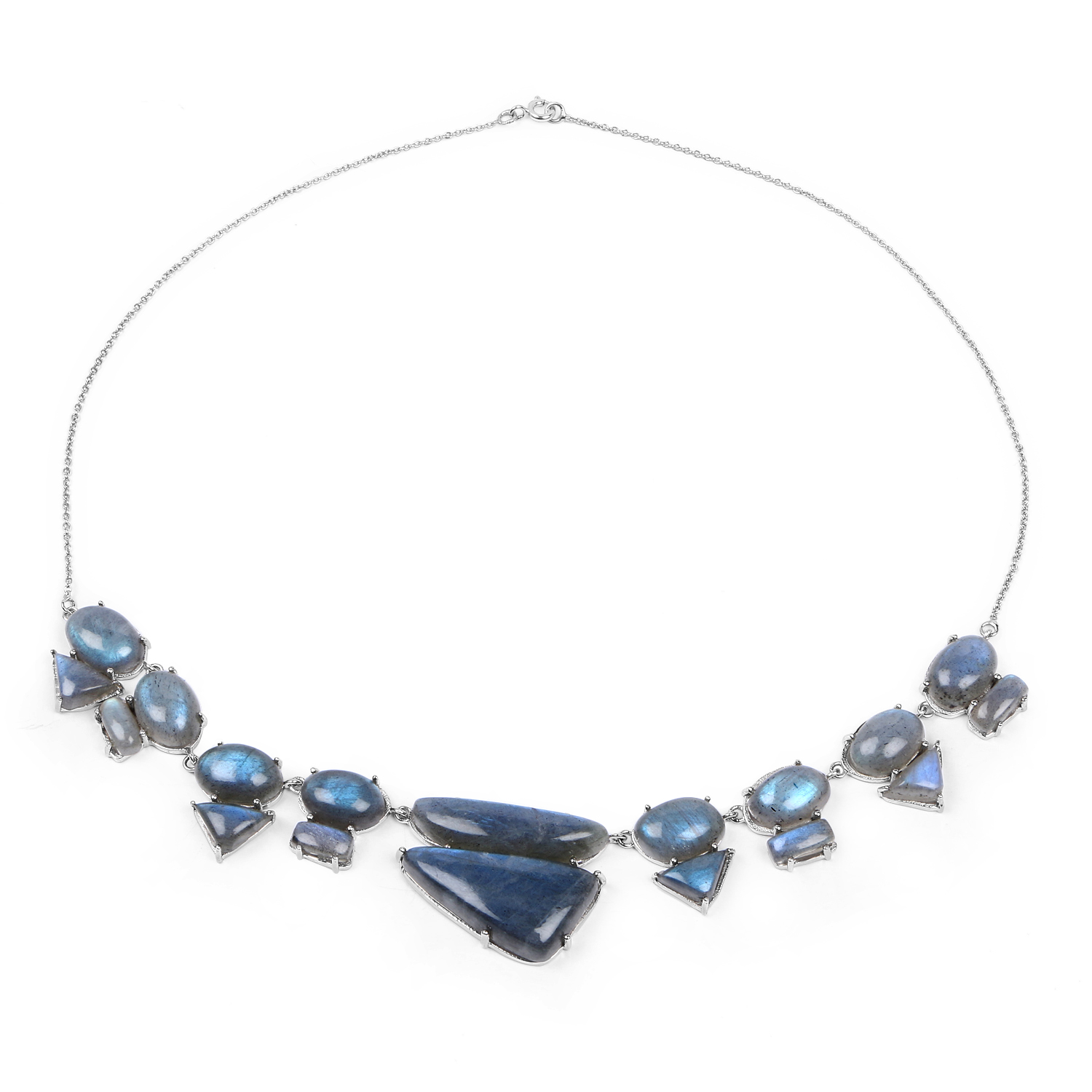 63.45 Carat Genuine Labradorite .925 Sterling Silver Necklace