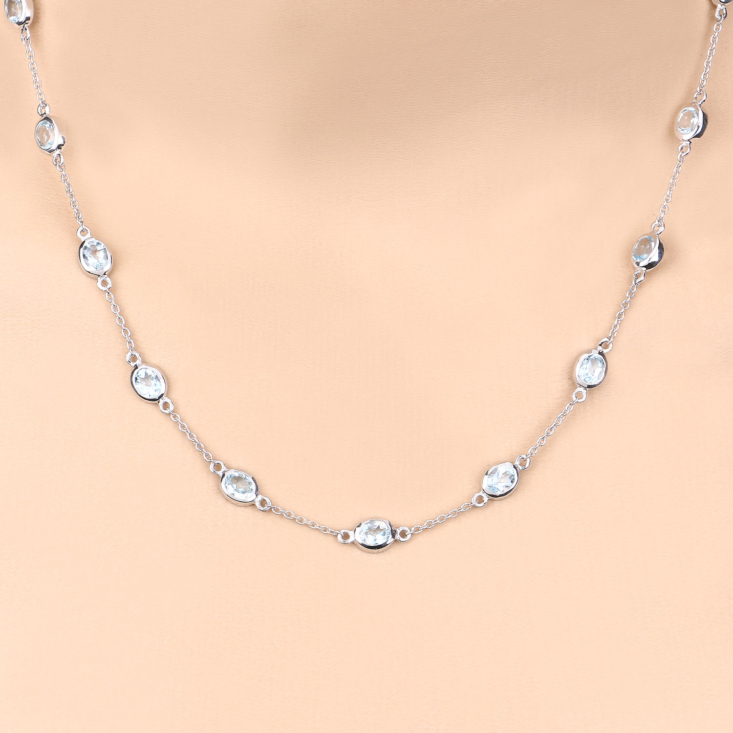 6.48 Carat Genuine Blue Topaz .925 Sterling Silver Necklace