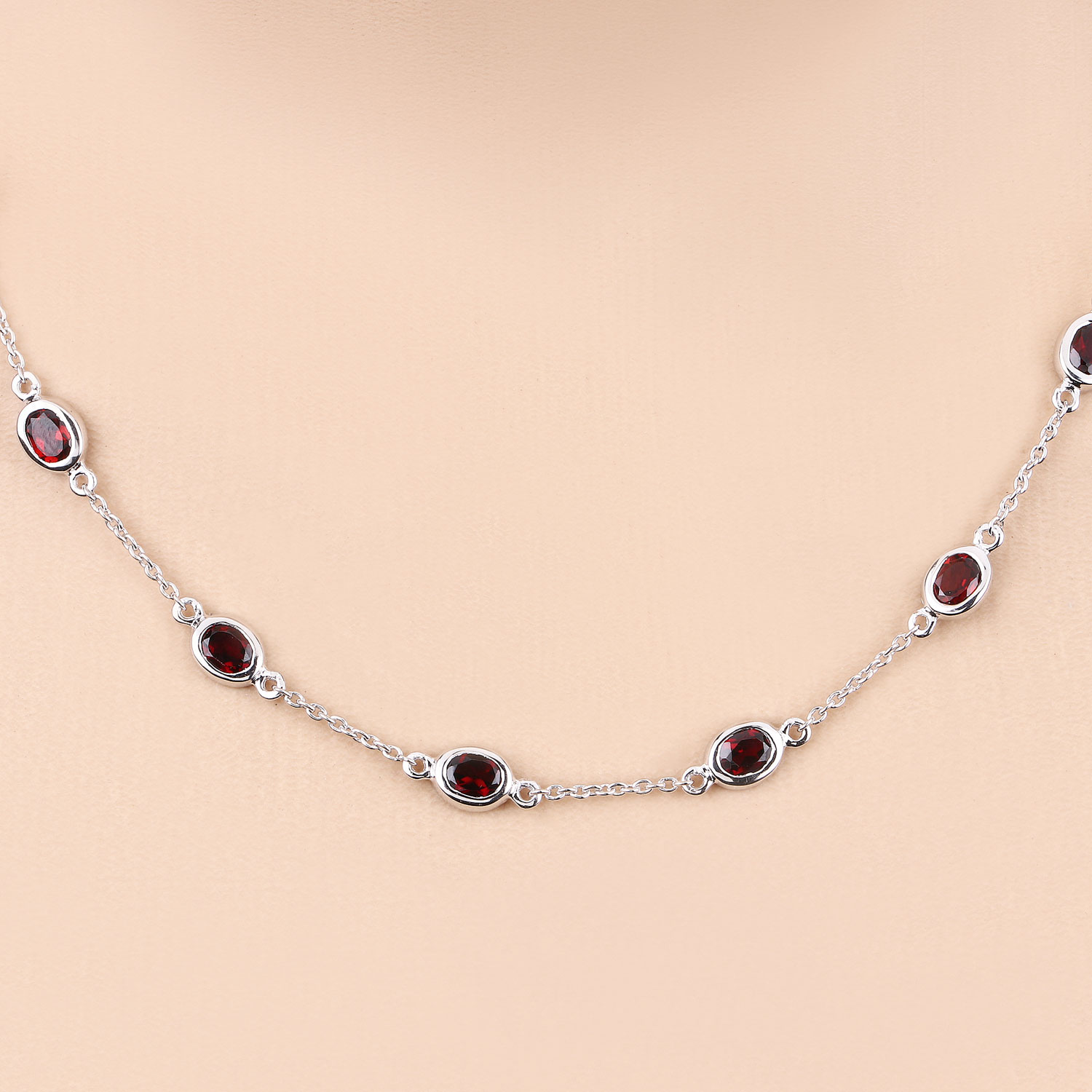 8.10 Carat Genuine Garnet .925 Sterling Silver Necklace