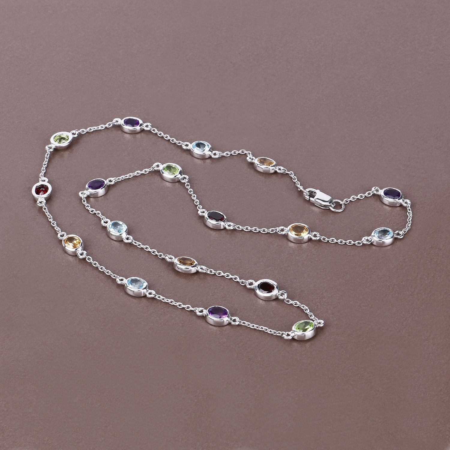 6.52 Carat Genuine Multi Stones .925 Sterling Silver Necklace