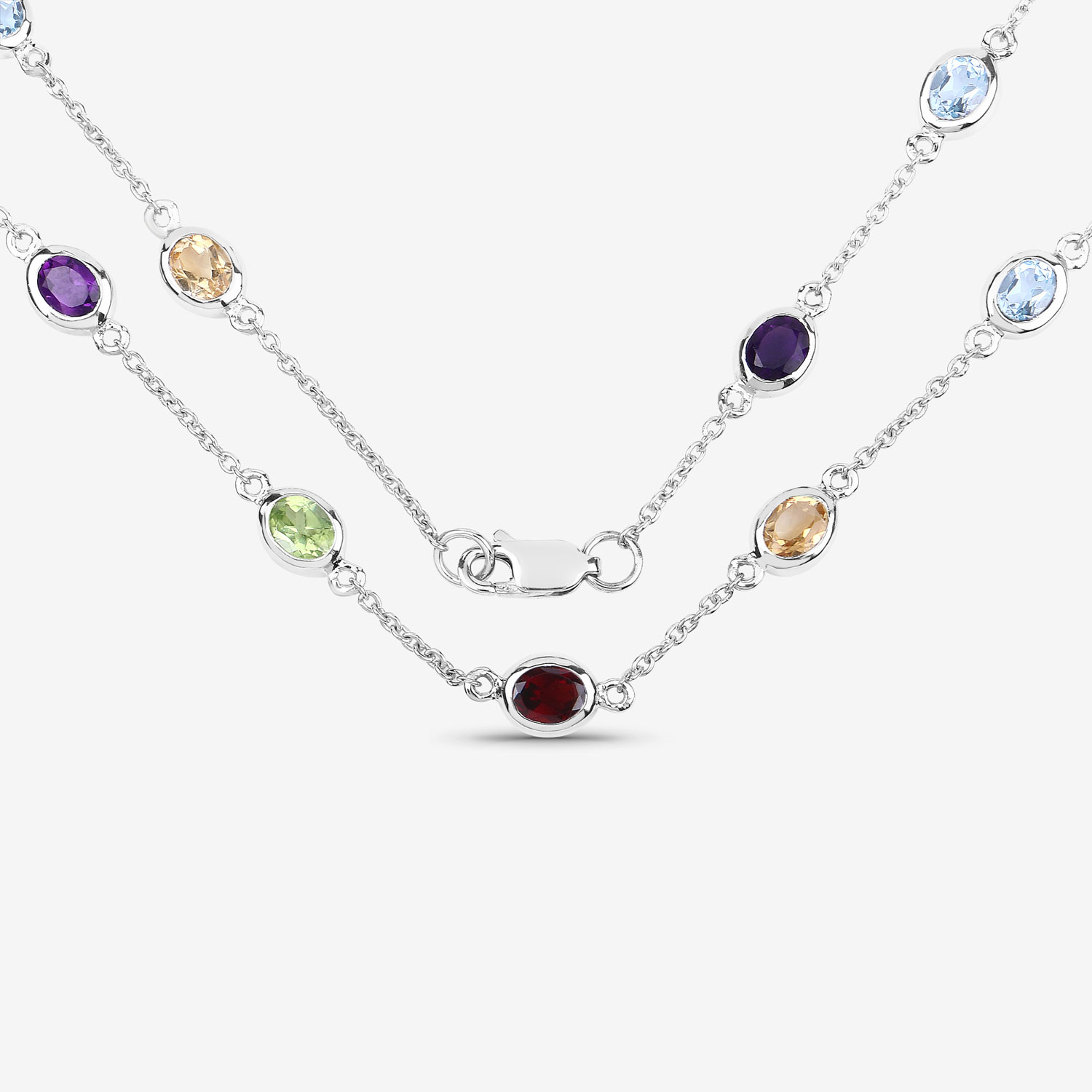 6.52 Carat Genuine Multi Stones .925 Sterling Silver Necklace