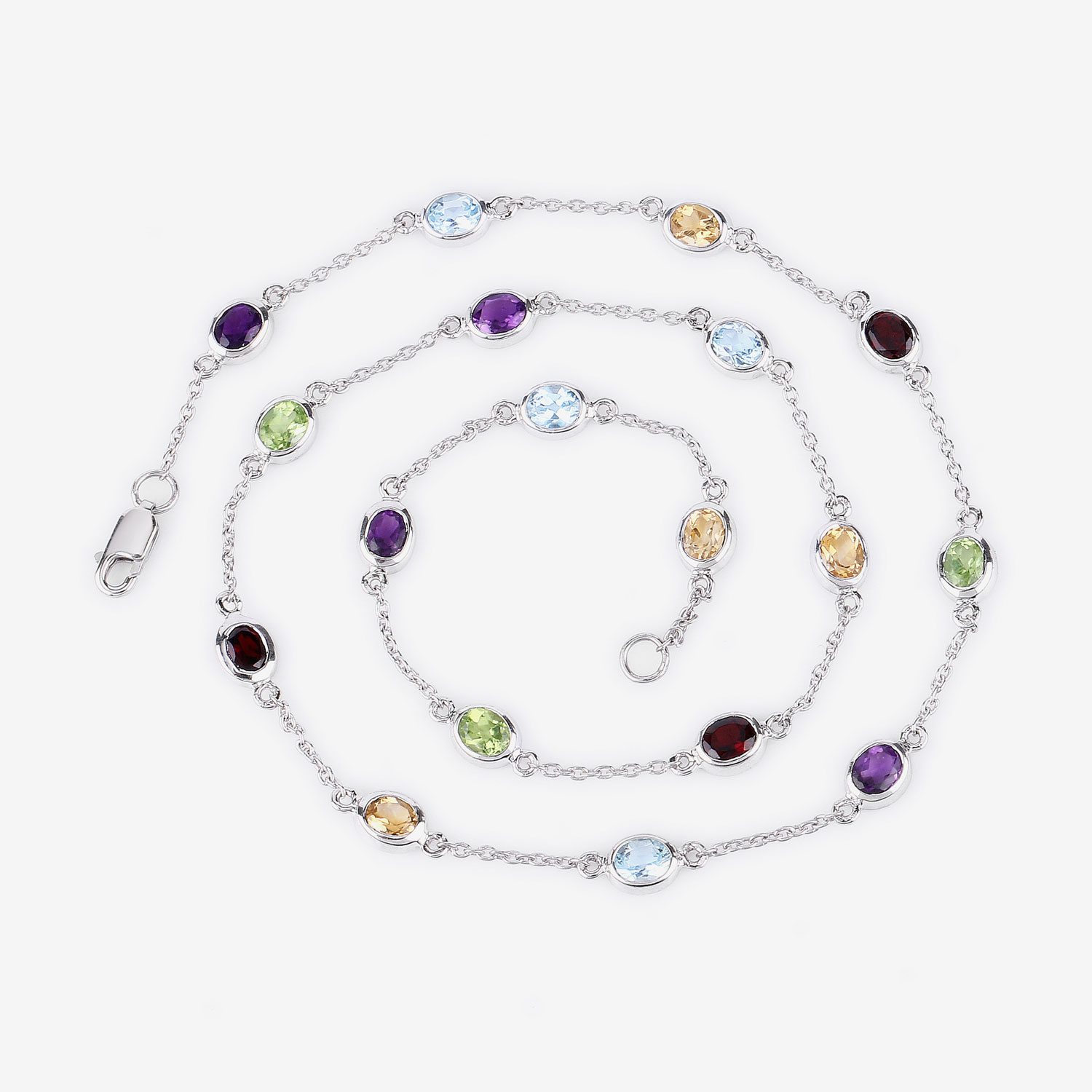 6.52 Carat Genuine Multi Stones .925 Sterling Silver Necklace