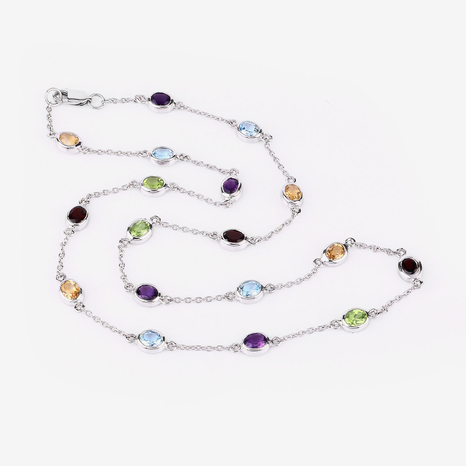 6.52 Carat Genuine Multi Stones .925 Sterling Silver Necklace