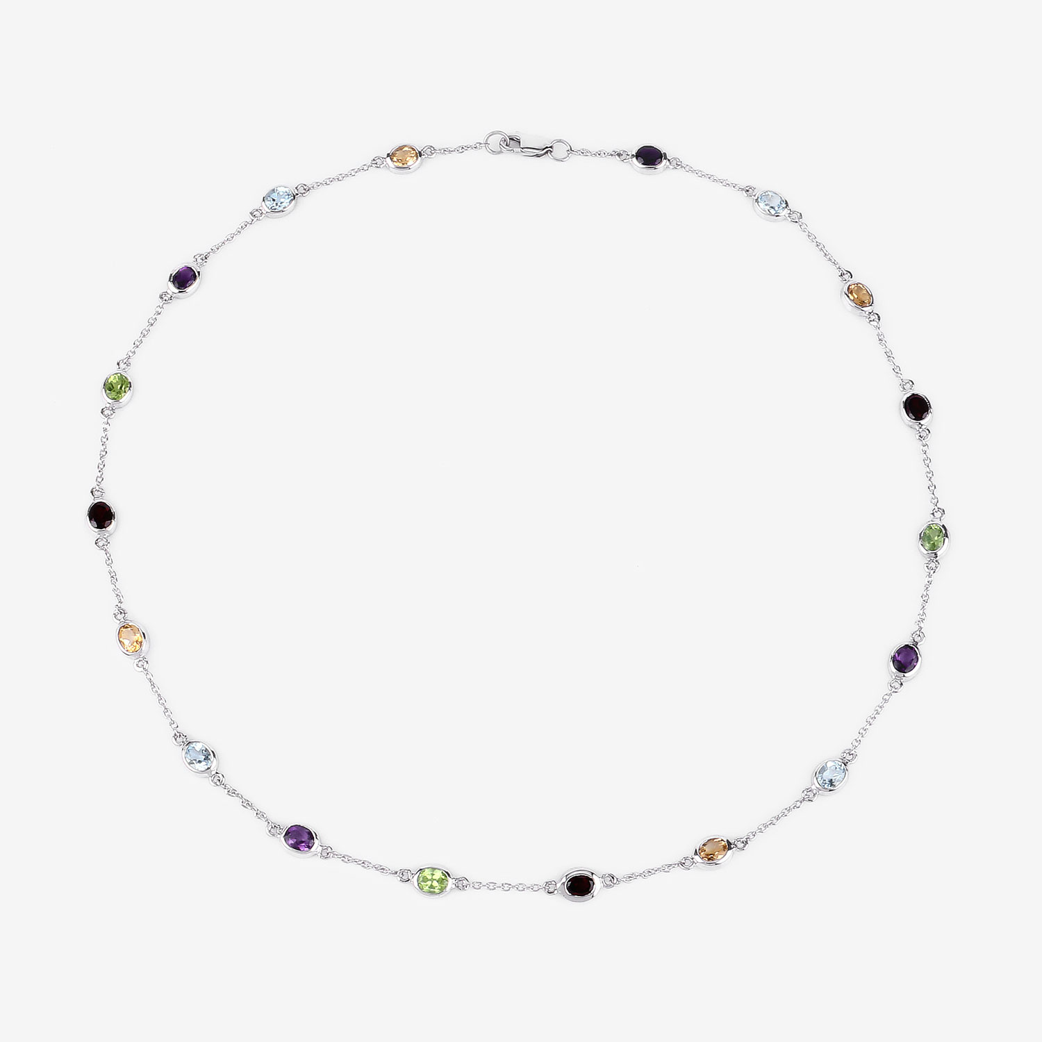 6.52 Carat Genuine Multi Stones .925 Sterling Silver Necklace