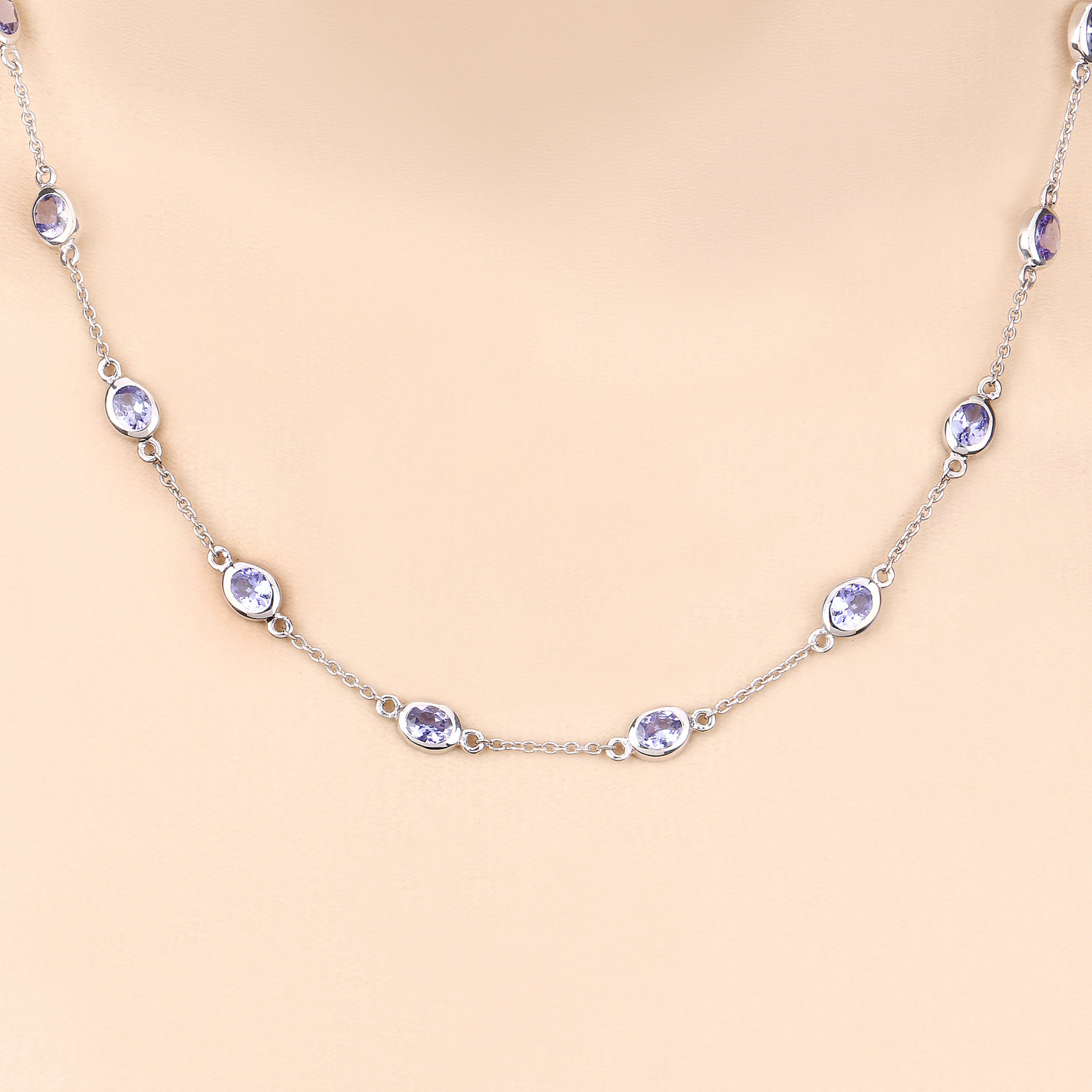 5.94 Carat Genuine Tanzanite .925 Sterling Silver Necklace