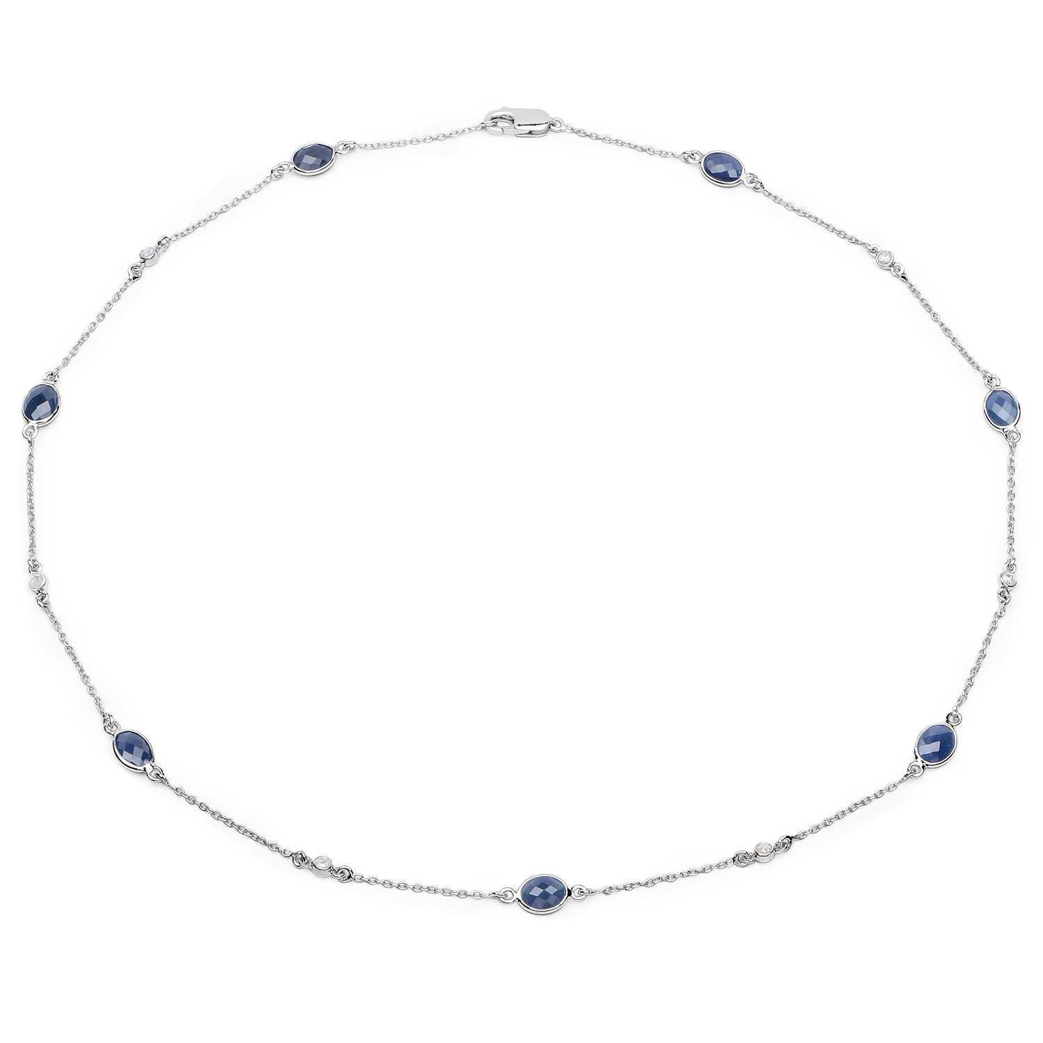 6.43 Carat Genuine Blue Sapphire and White Diamond .925 Sterling Silver Necklace