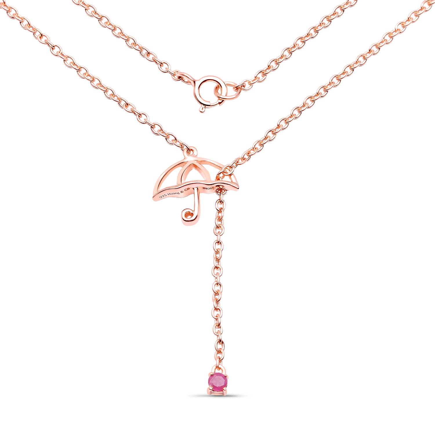 18K Rose Gold Plated 0.08 Carat Genuine Ruby .925 Sterling Silver Necklace