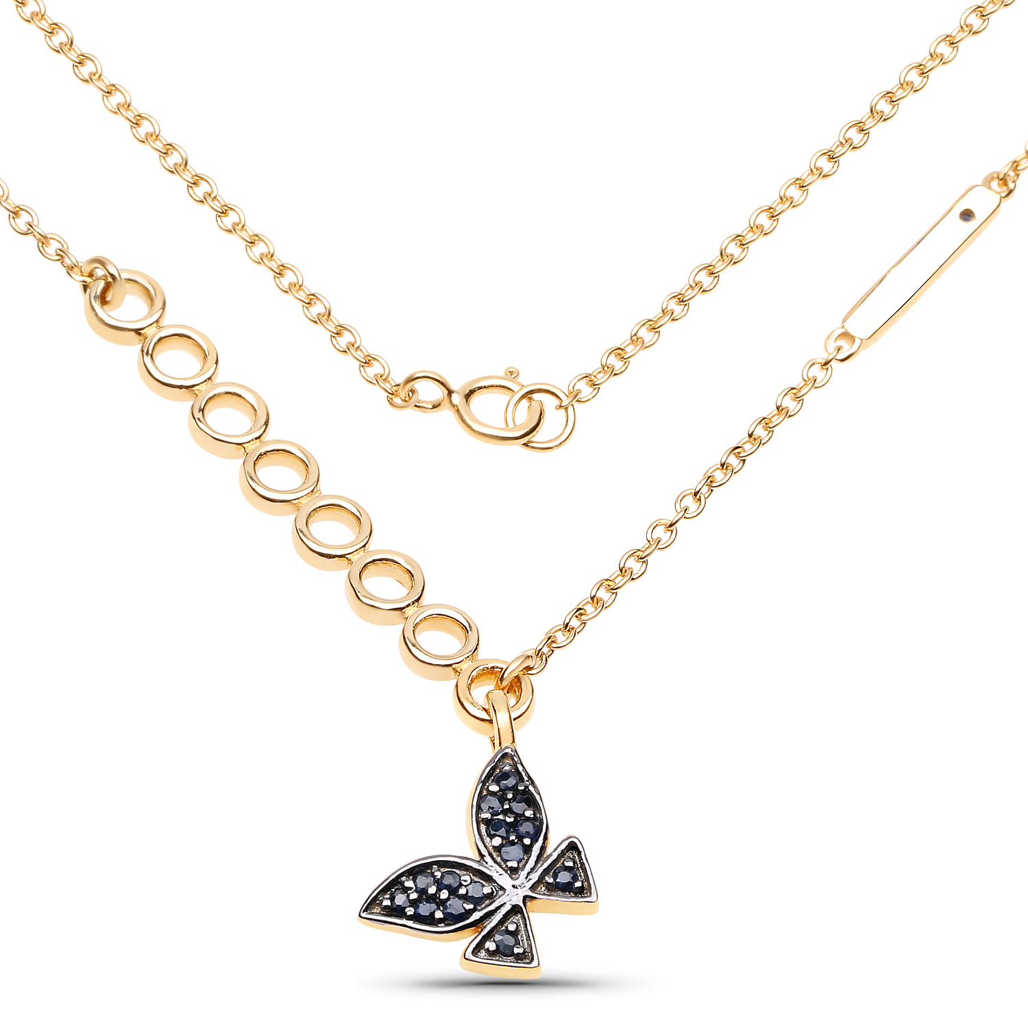 18K Yellow Gold Plated 0.30 Carat Genuine Blue Sapphire .925 Sterling Silver Necklace