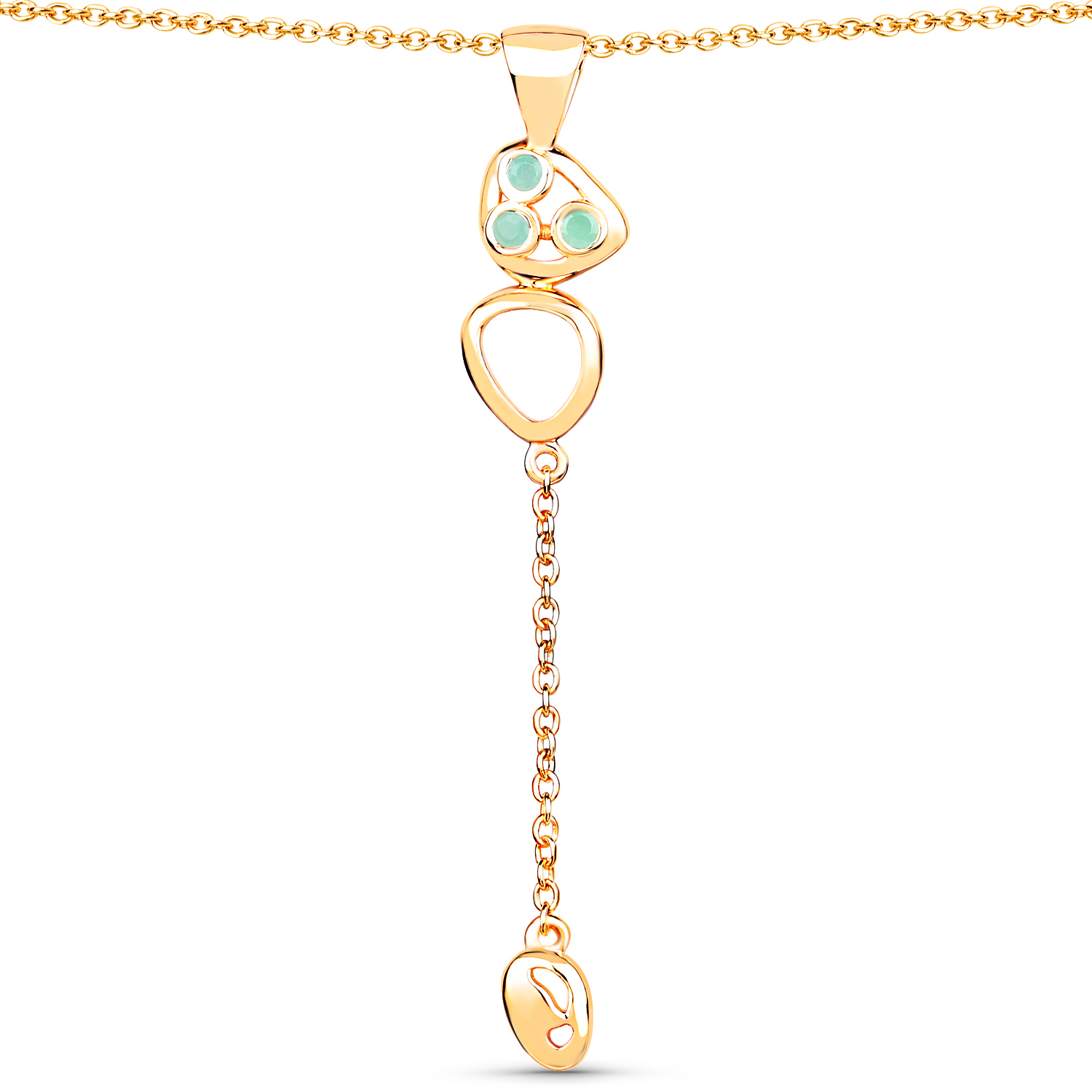 18K Yellow Gold Plated 0.09 Carat Genuine Emerald .925 Sterling Silver Necklace