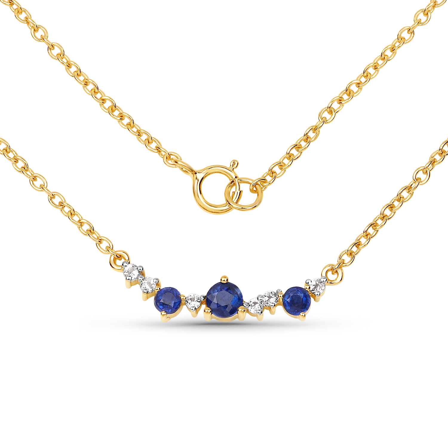 18K Yellow Gold Plated 0.49 Carat Genuine Kyanite and White Topaz .925 Sterling Silver Necklace