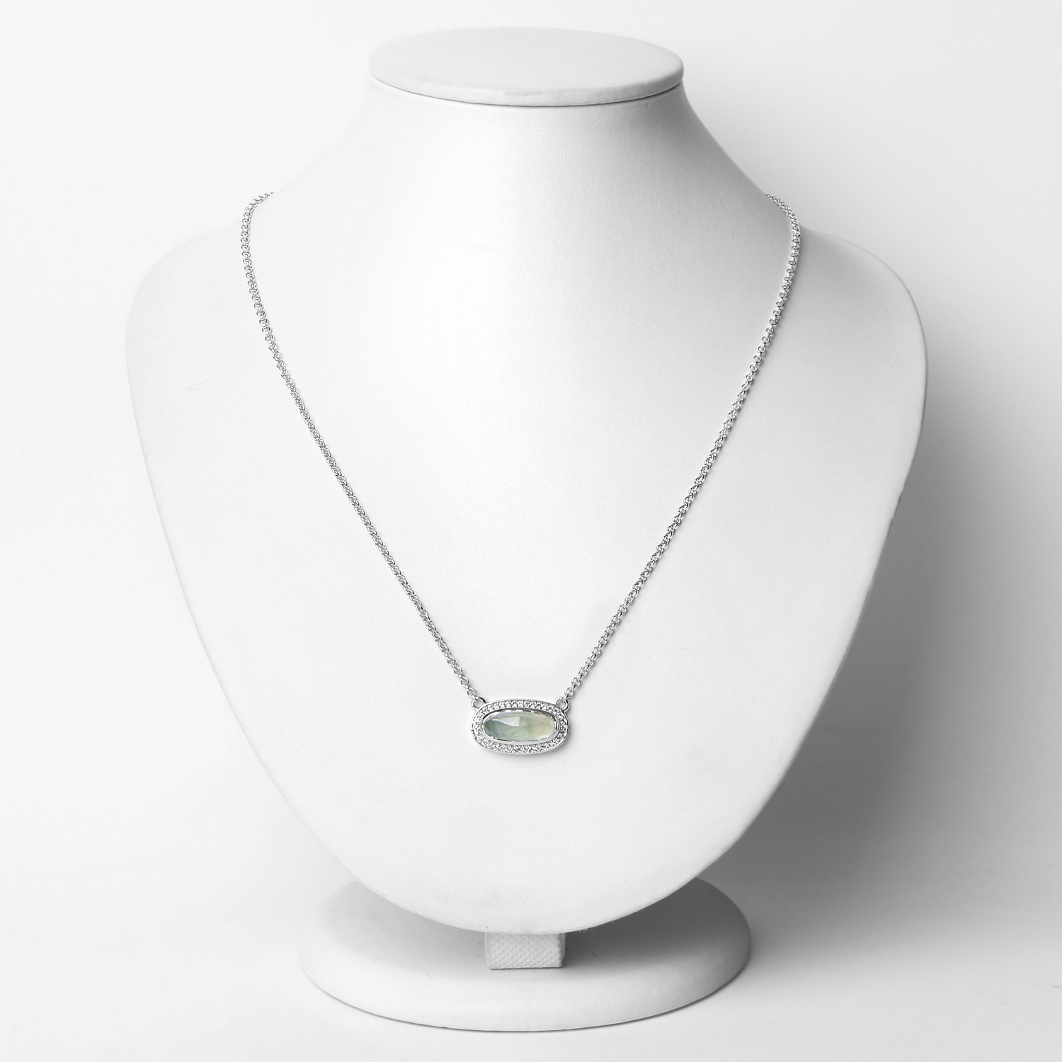 2.68 Carat Genuine Prehnite and White Topaz .925 Sterling Silver Necklace