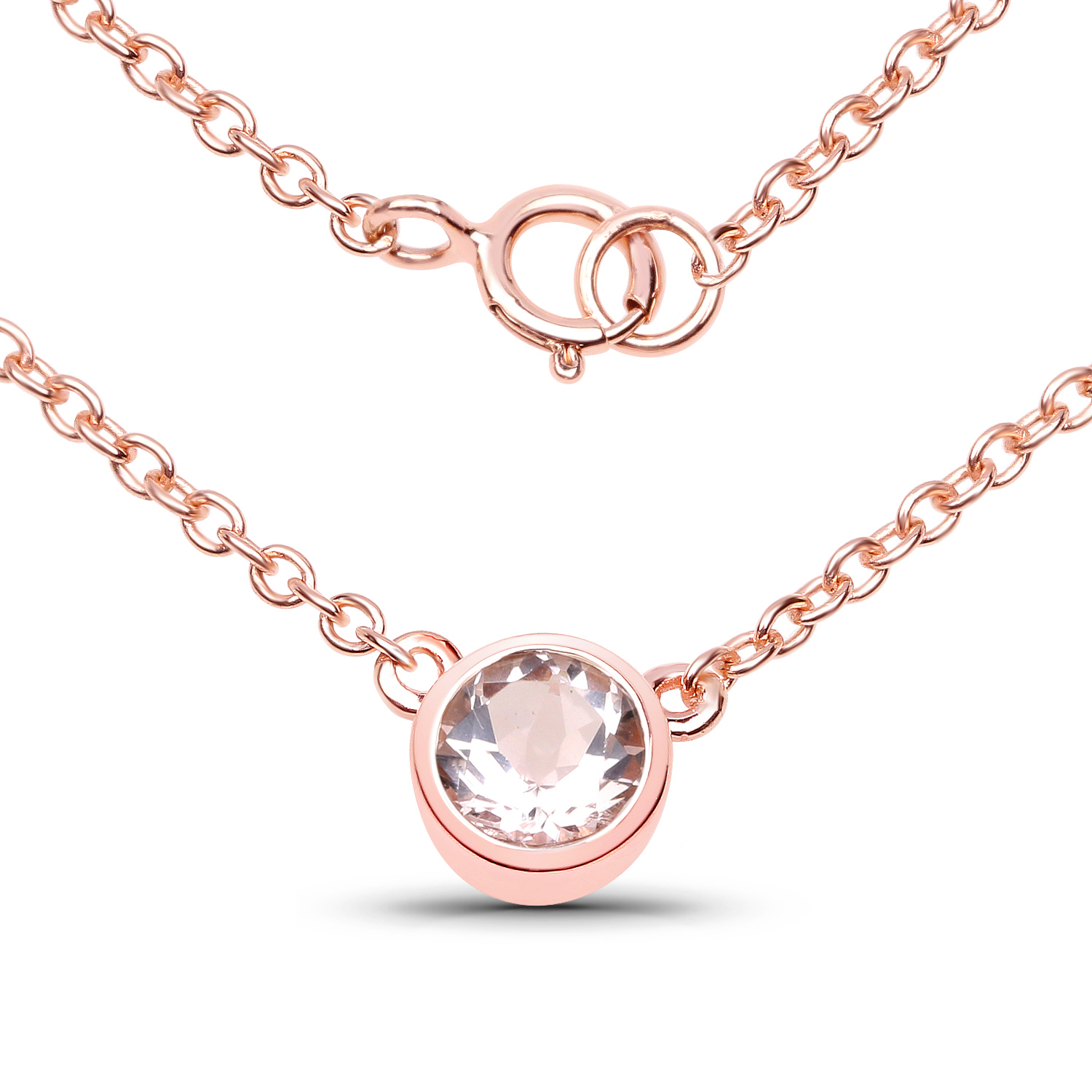 14K Rose Gold Plated 0.41 Carat Genuine Morganite .925 Sterling Silver Necklace