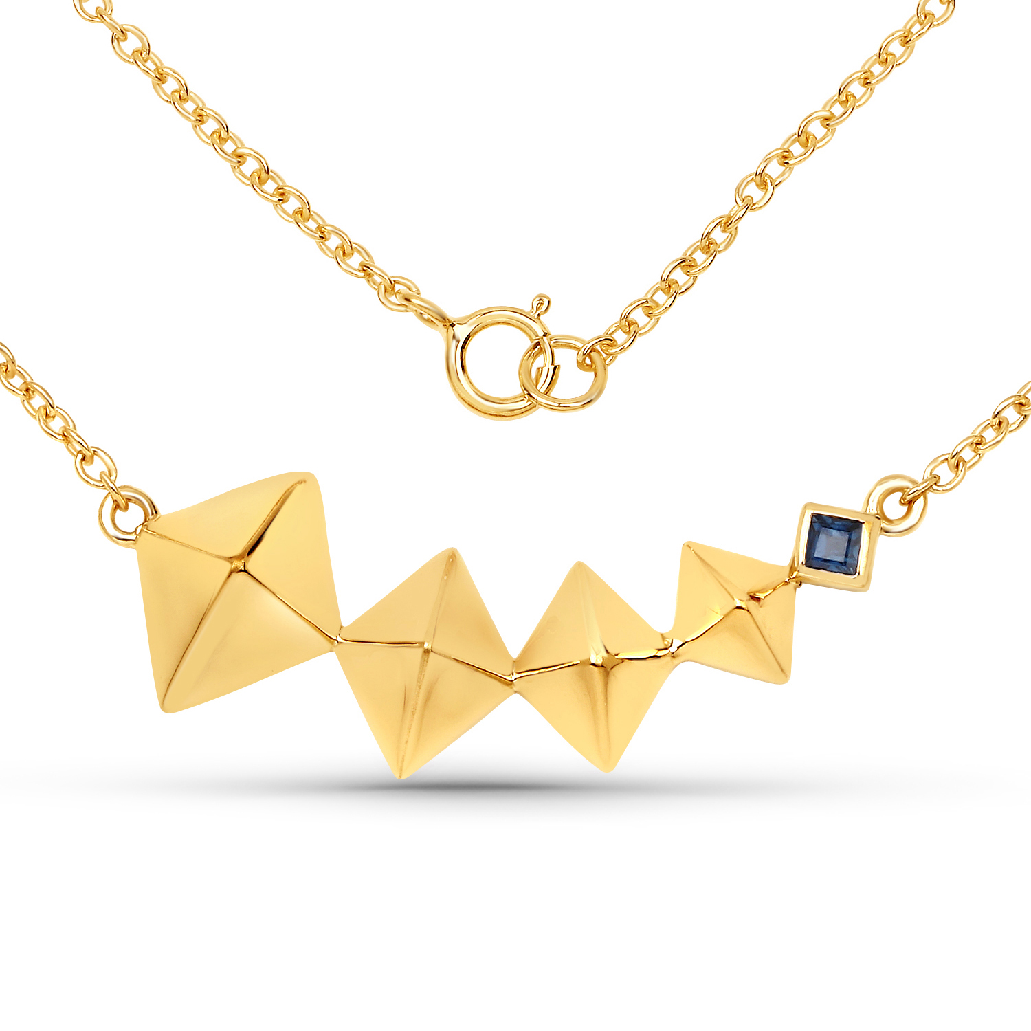 14K Yellow Gold Plated 0.06 Carat Genuine Blue Sapphire .925 Sterling Silver Necklace