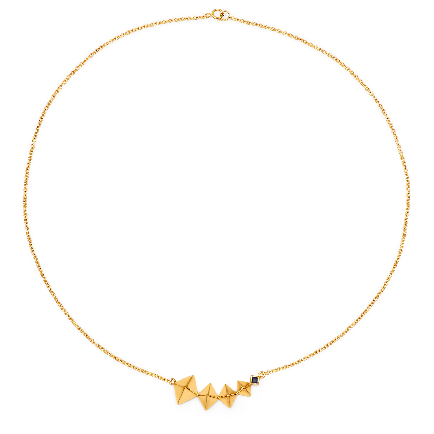 14K Yellow Gold Plated 0.06 Carat Genuine Blue Sapphire .925 Sterling Silver Necklace