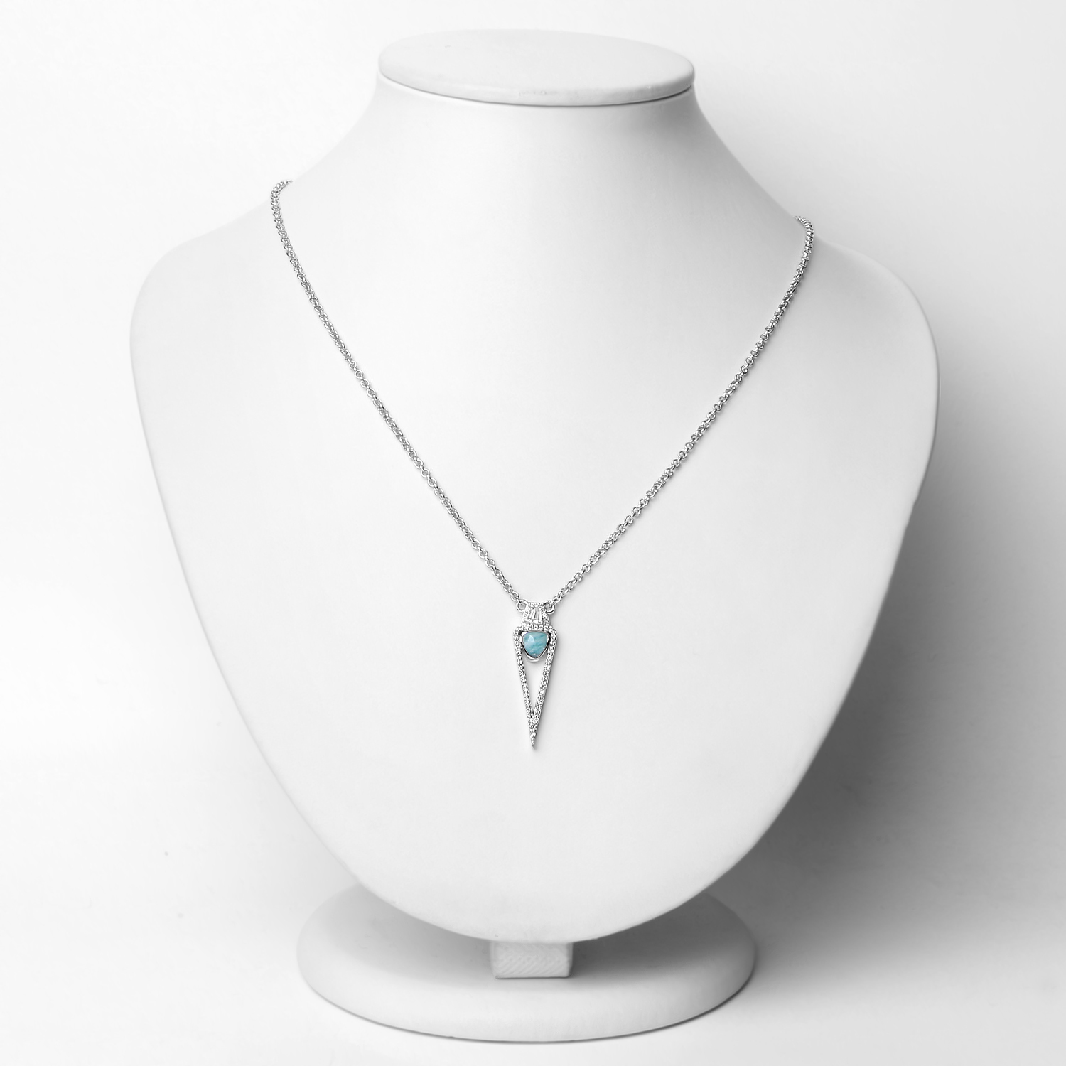 0.87 Carat Genuine Amazonite and White Topaz .925 Sterling Silver Necklace