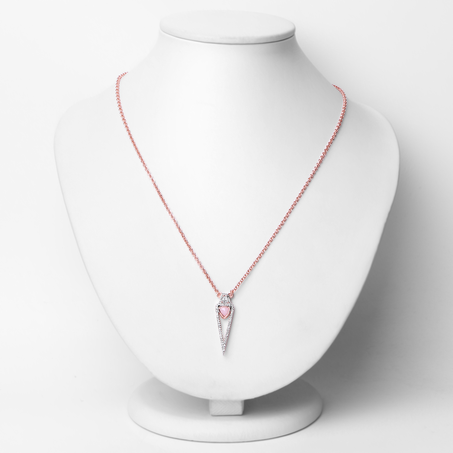 18K Rose Gold Plated 0.76 Carat Genuine Pink Opal and White Topaz .925 Sterling Silver Necklace