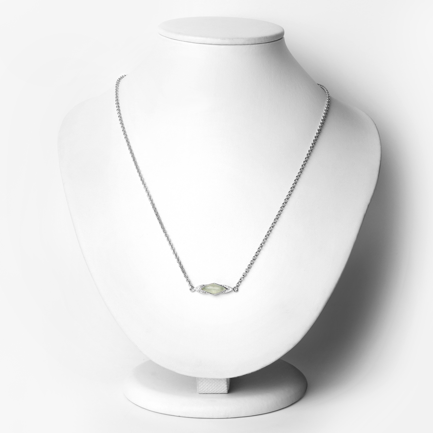 1.37 Carat Genuine Prehnite and White Topaz .925 Sterling Silver Necklace