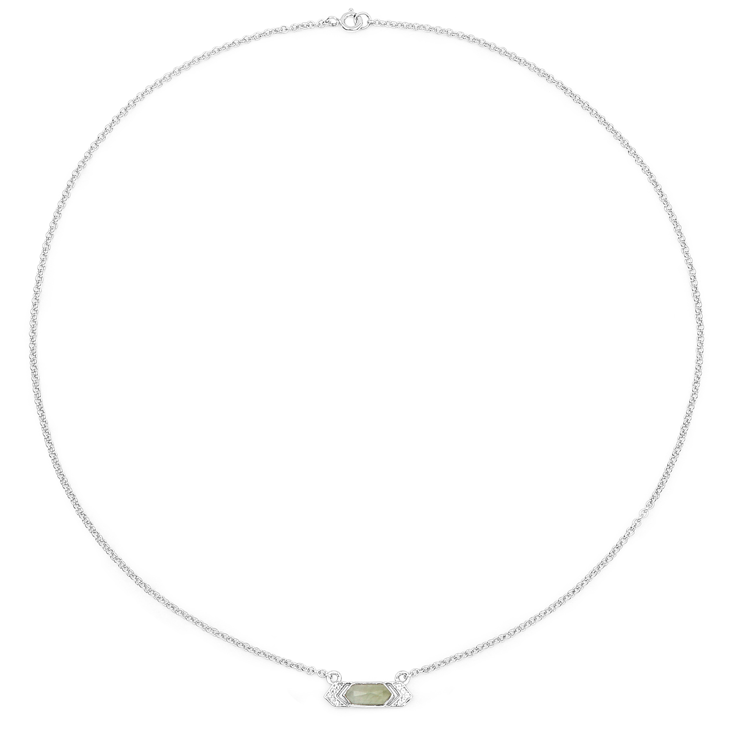 0.90 Carat Genuine Prehnite and White Topaz .925 Sterling Silver Necklace