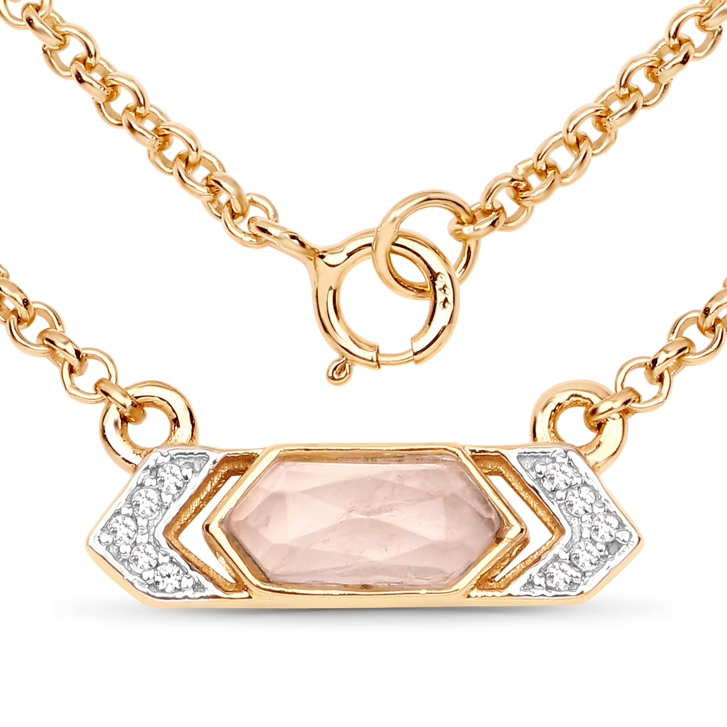 14K Yellow Gold Plated 0.85 Carat Genuine Rose Quartz and White Topaz .925 Sterling Silver Necklace