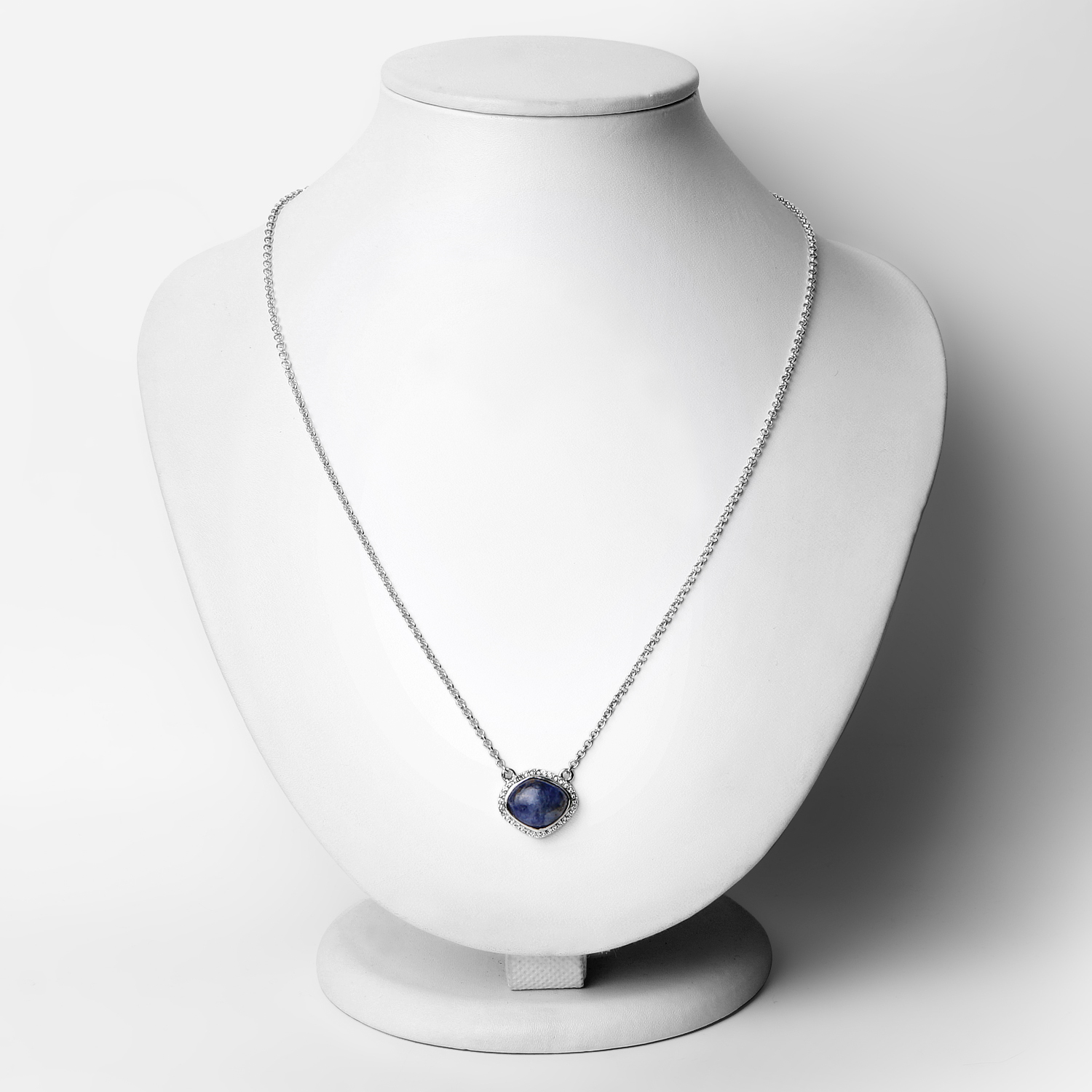 3.67 Carat Genuine Blue Aventurine and White Topaz .925 Sterling Silver Necklace