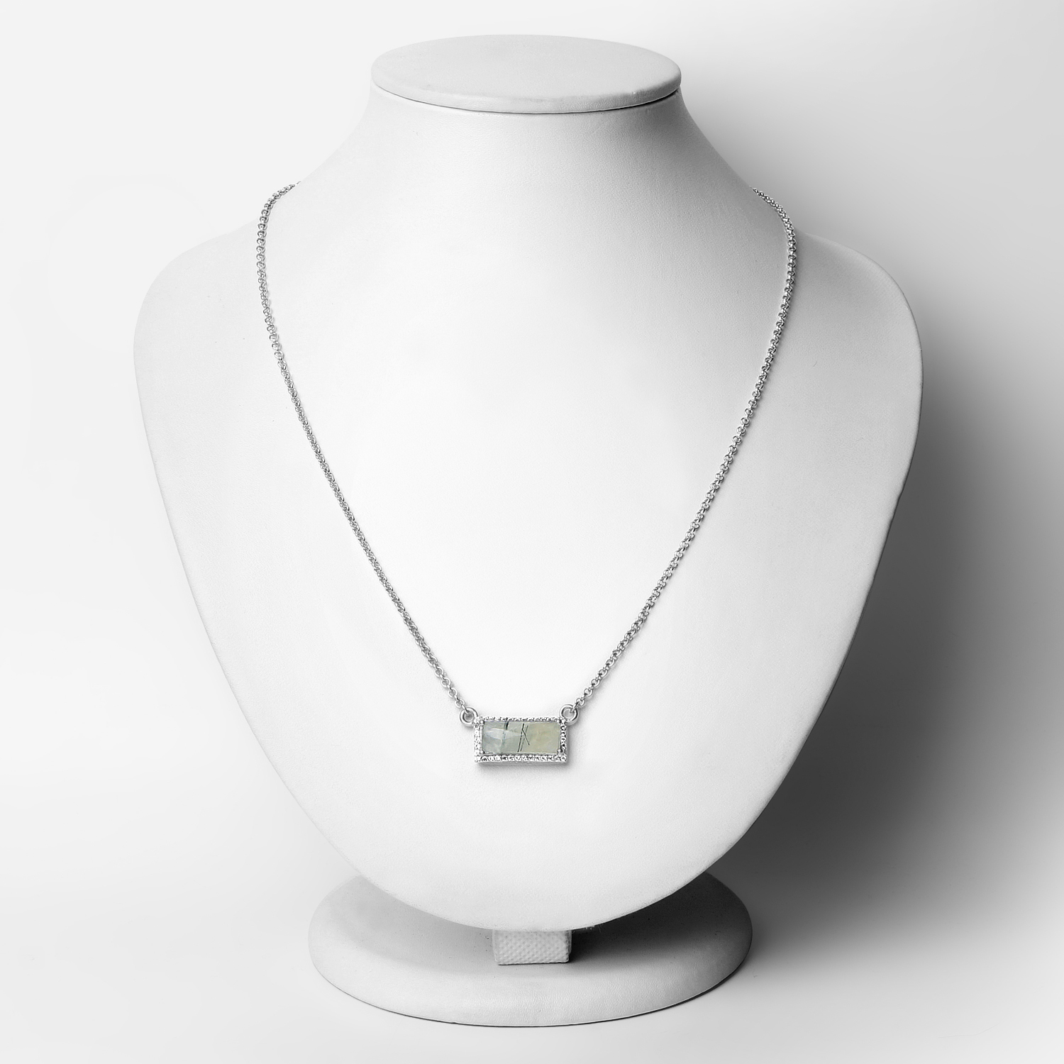 3.57 Carat Genuine Prehnite and White Topaz .925 Sterling Silver Necklace