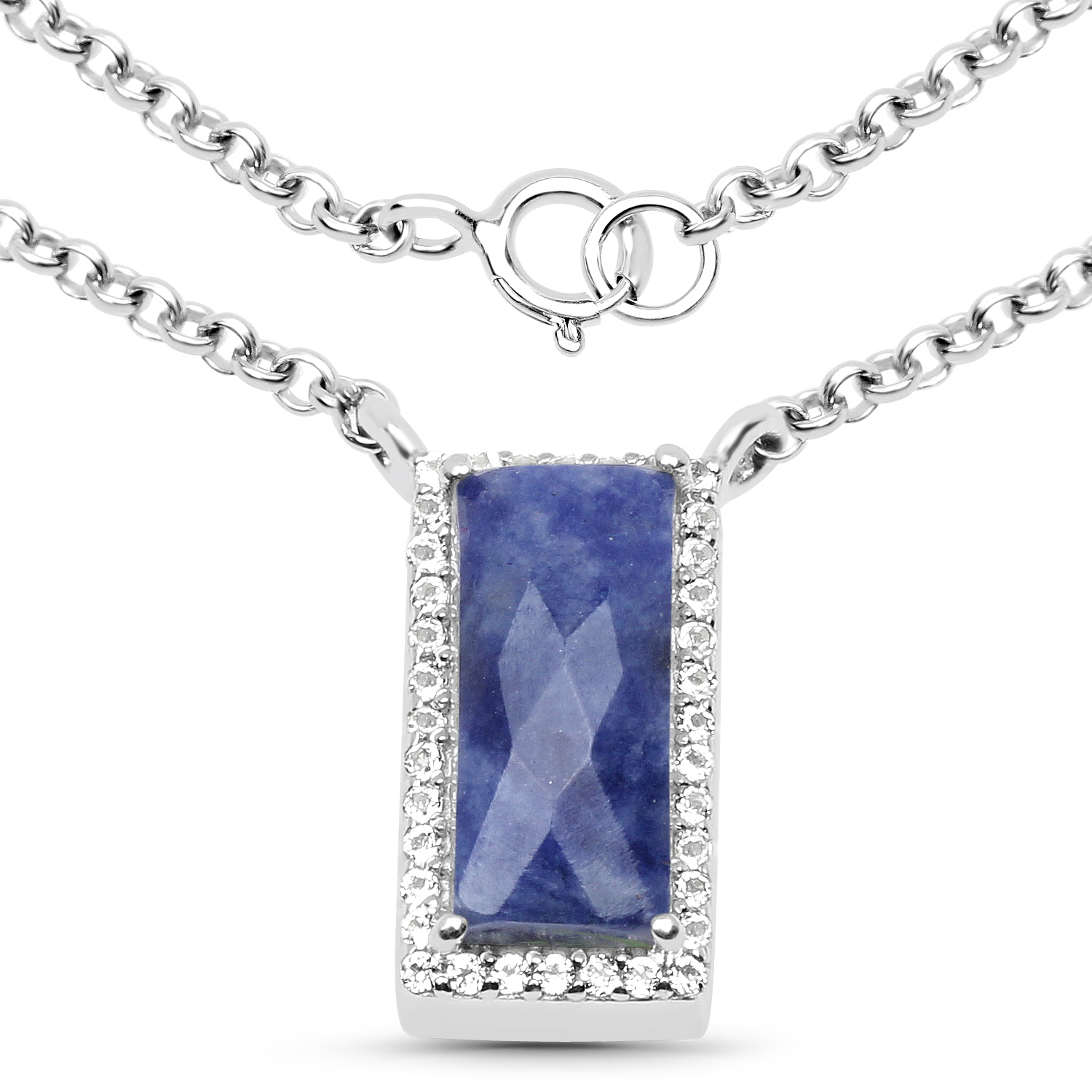 2.40 Carat Genuine Blue Aventurine and White Topaz .925 Sterling Silver Necklace