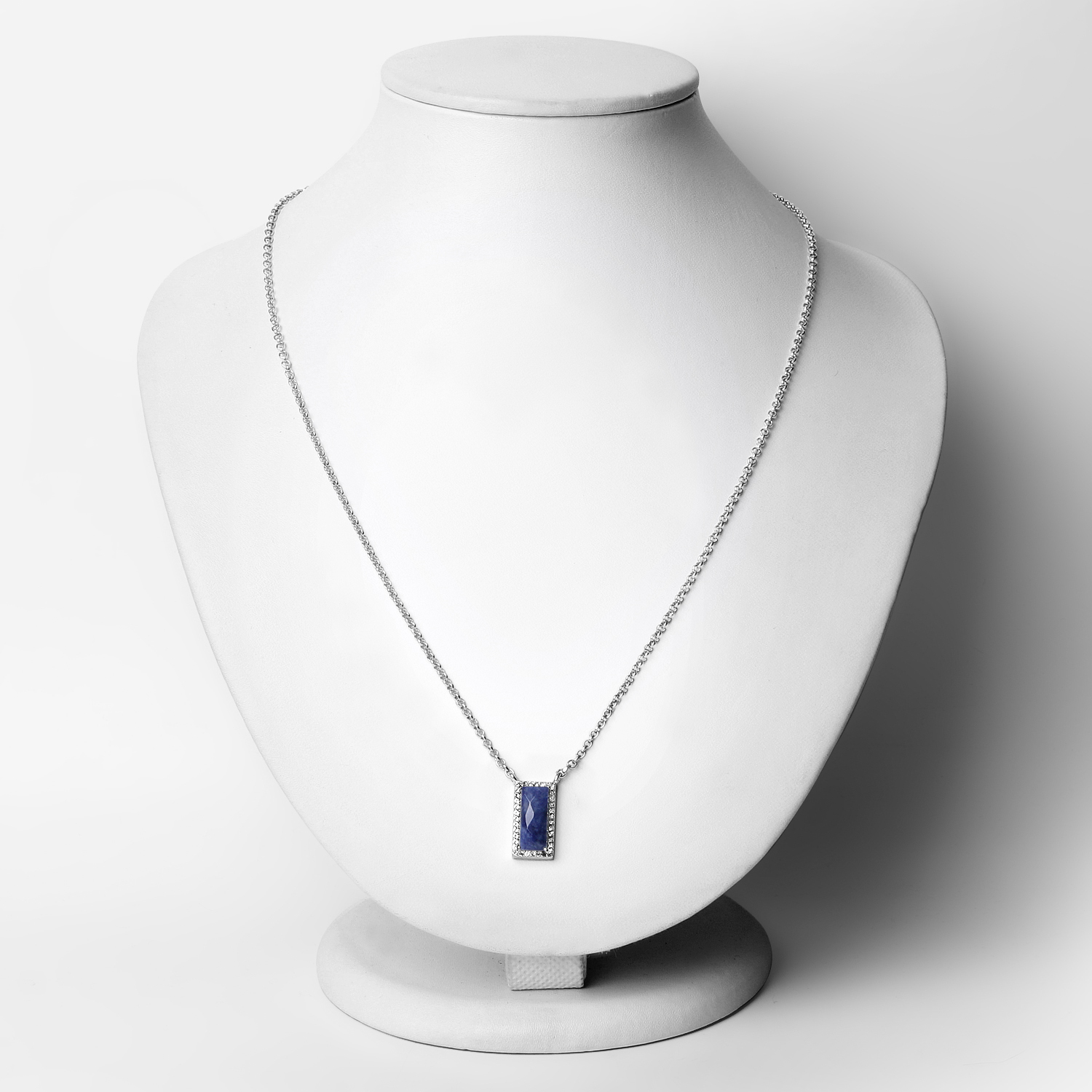 2.40 Carat Genuine Blue Aventurine and White Topaz .925 Sterling Silver Necklace